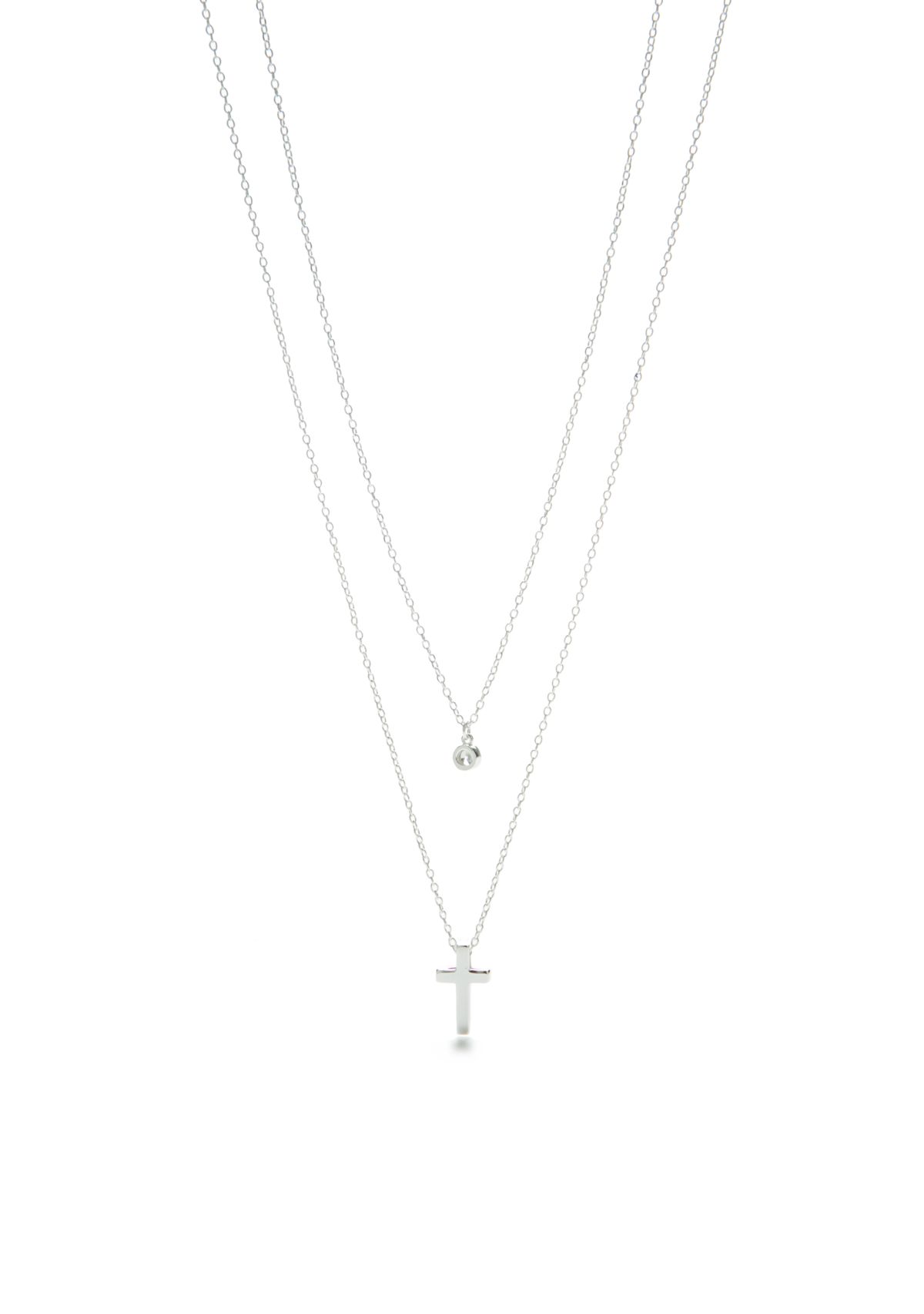 Sterling Silver Cross with Cubic Zirconia Layering Necklace Set