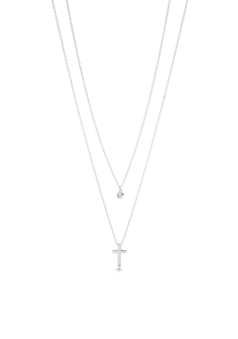 Sterling Silver Cross with Cubic Zirconia Layering Necklace Set