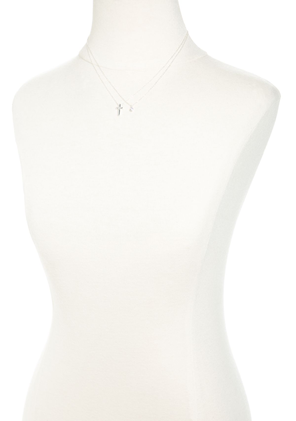 Sterling Silver Cross with Cubic Zirconia Layering Necklace Set