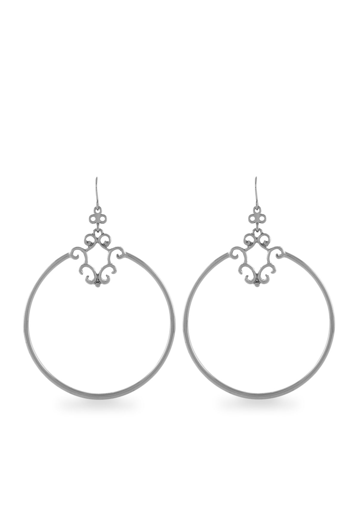 Silver Drop Hoop Earrings