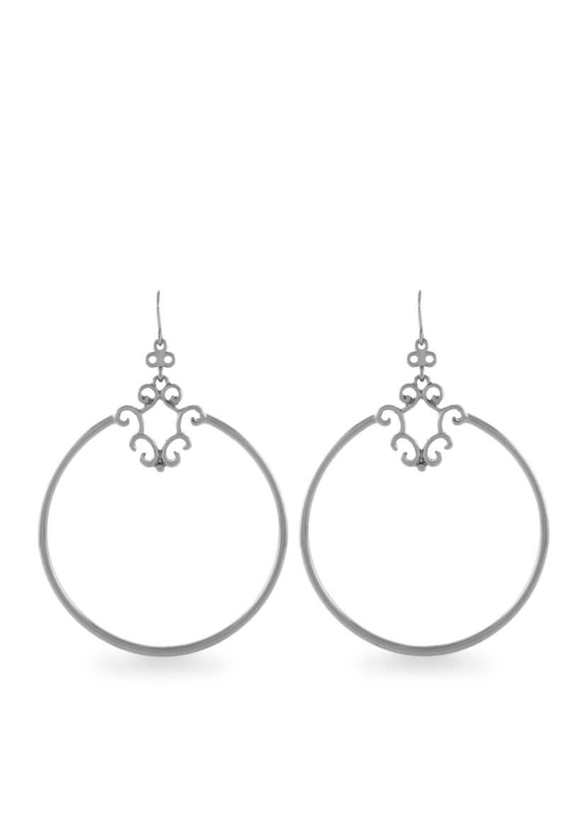 Silver Drop Hoop Earrings