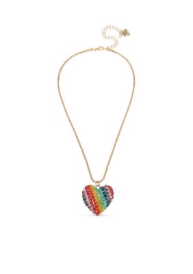 Betsey Johnson Gold Tone Love Me Rainbow Crystal Heart Pendant Necklace Belk