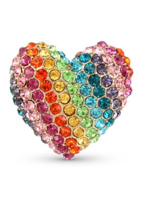 Betsey Johnson Gold Tone Crystal Rainbow Heart Stretch Ring Belk