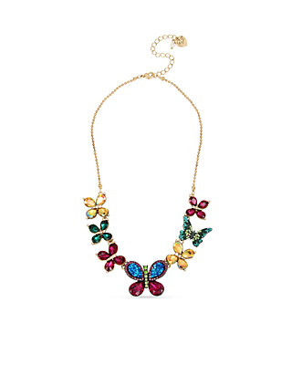Betsey Johnson Womens Multi Stone Butterfly Frontal Necklace