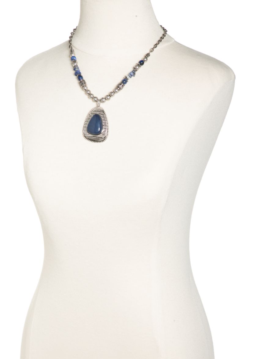 Silver-Tone Teardrop Pendant Necklace