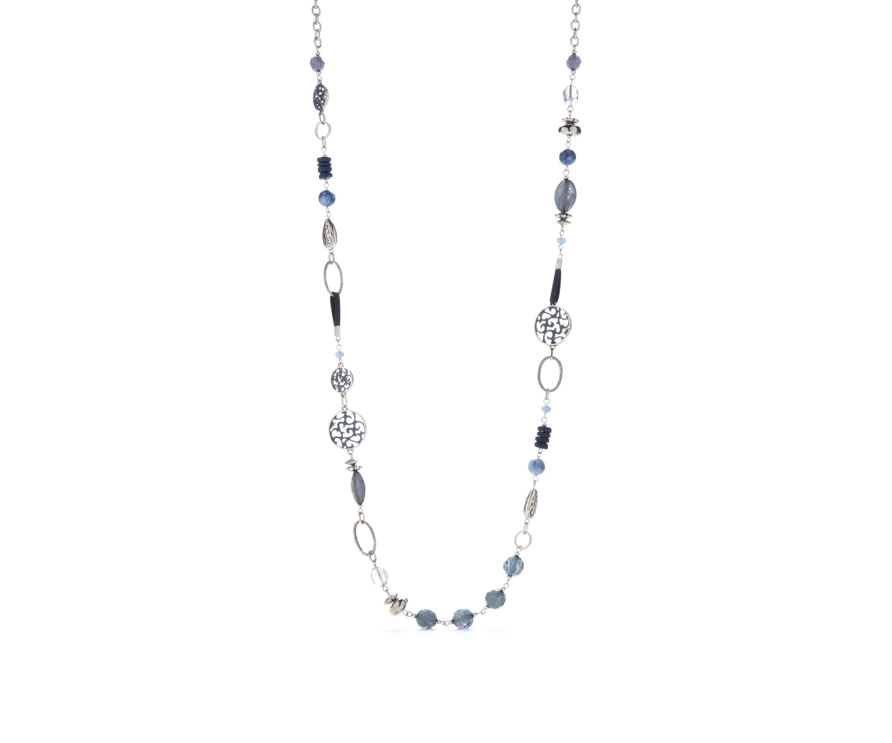 Silver-Tone Disc Beaded Link Necklace