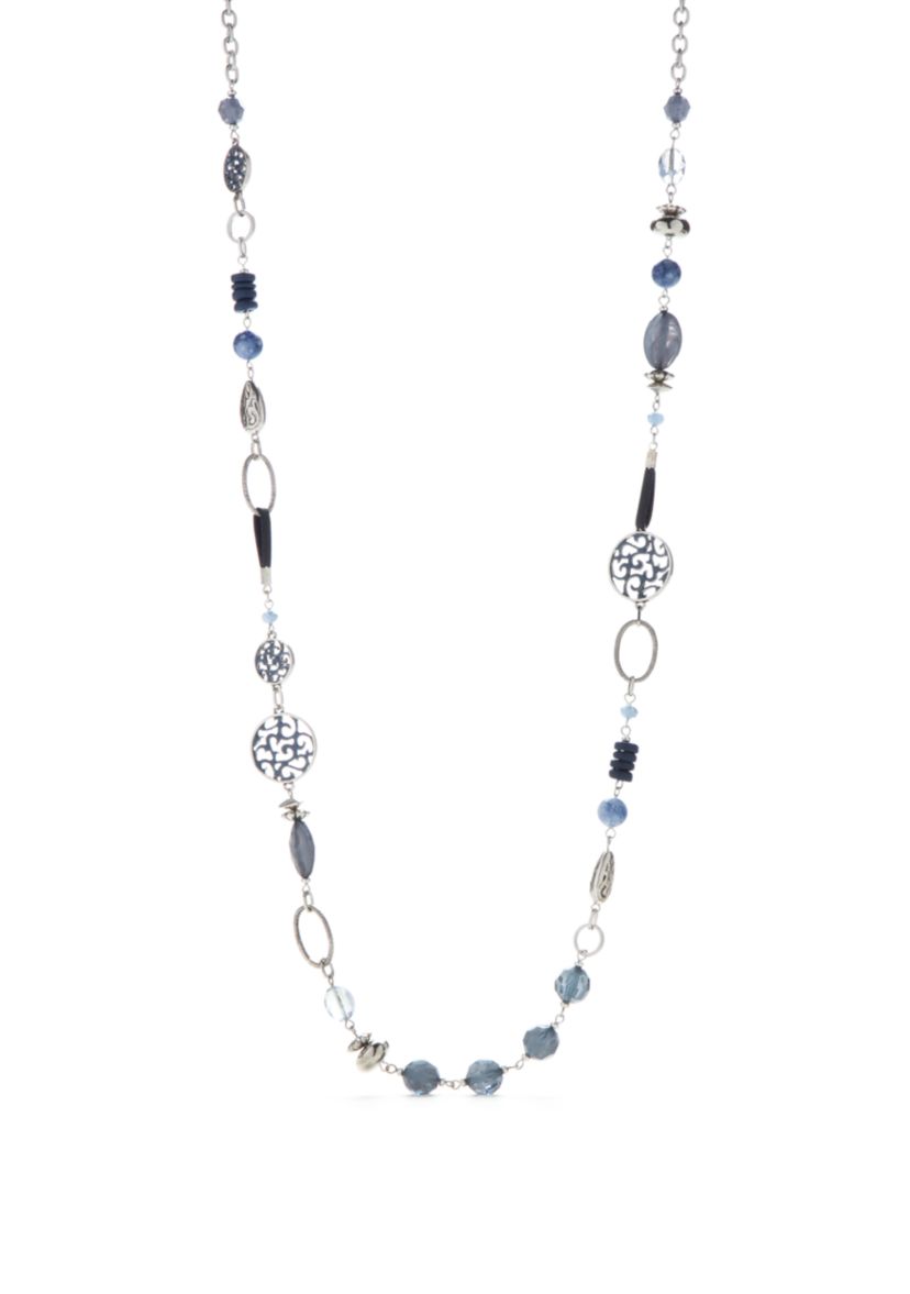 Silver-Tone Disc Beaded Link Necklace