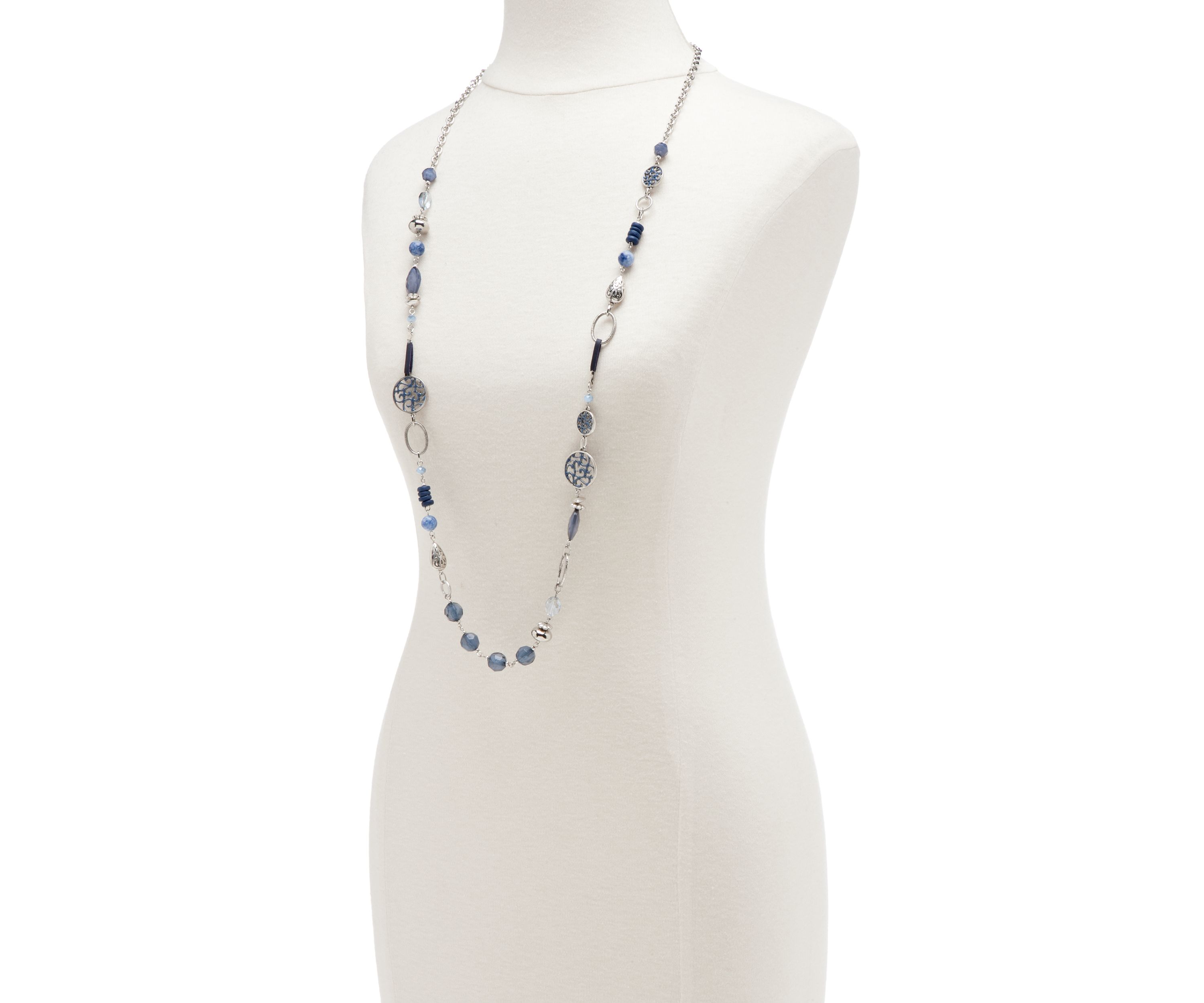Silver-Tone Disc Beaded Link Necklace
