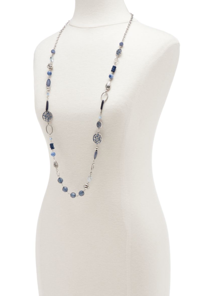 Silver-Tone Disc Beaded Link Necklace