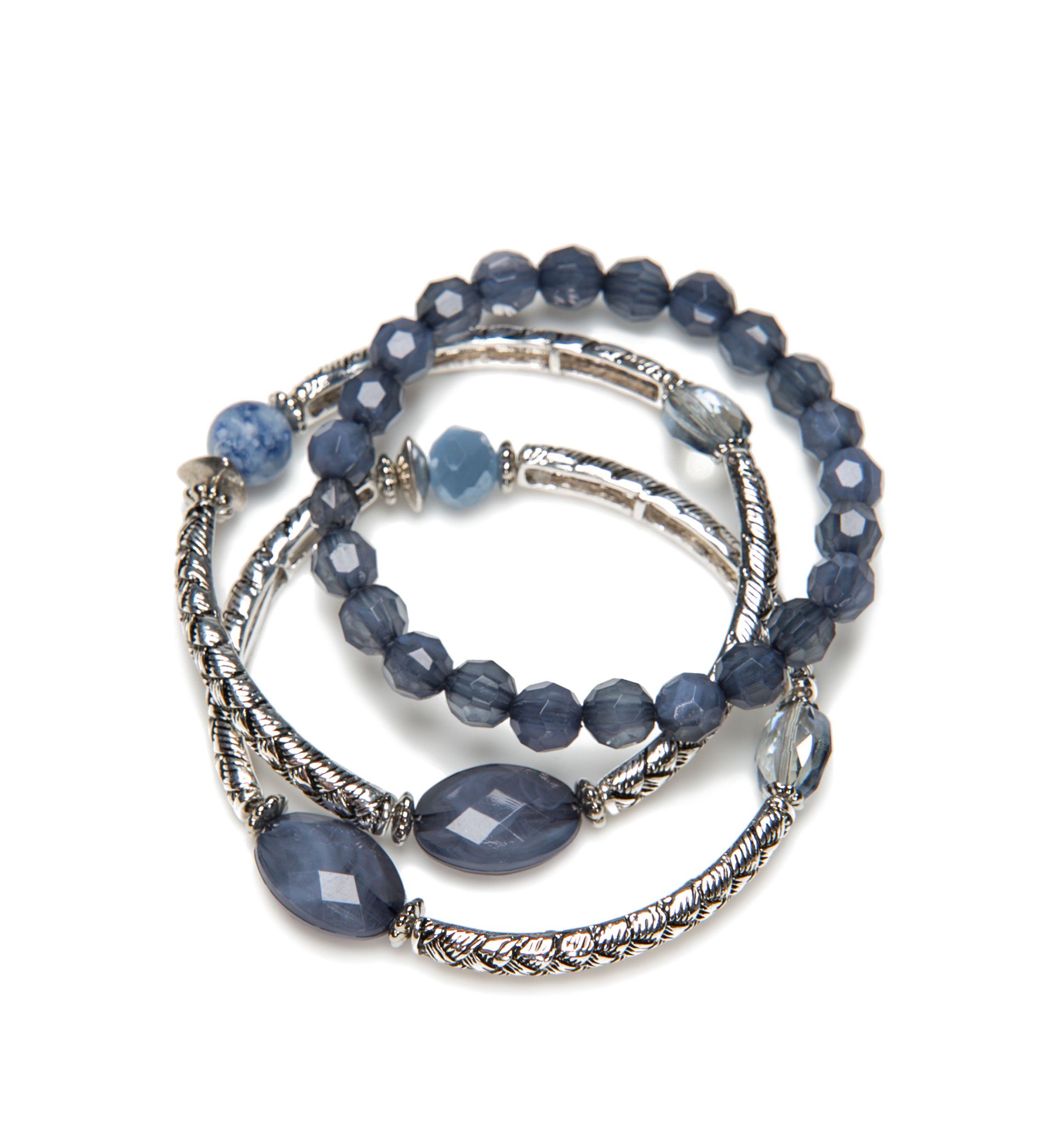 Silver-Tone 3 Row Stretch Bracelet 