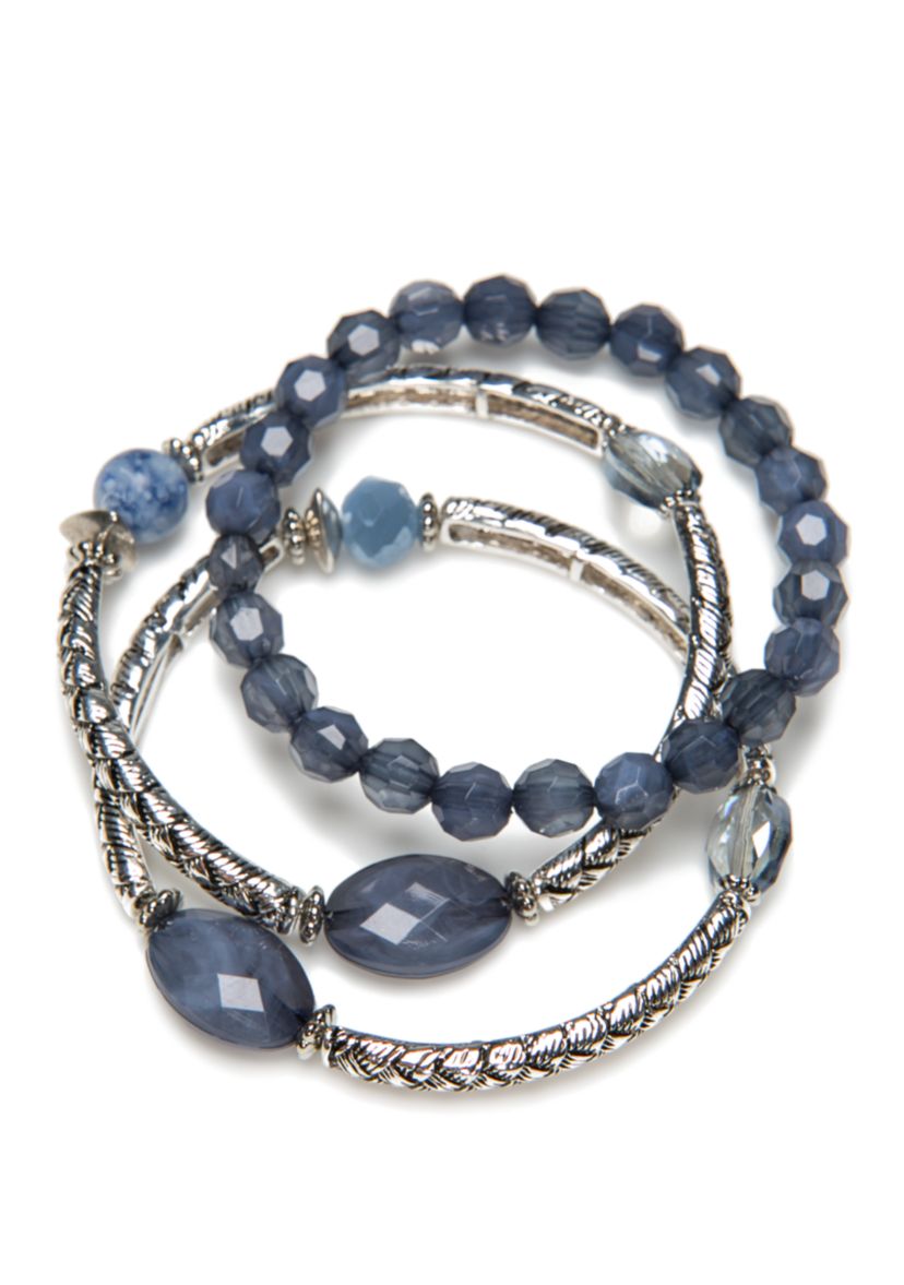 Silver-Tone 3 Row Stretch Bracelet 
