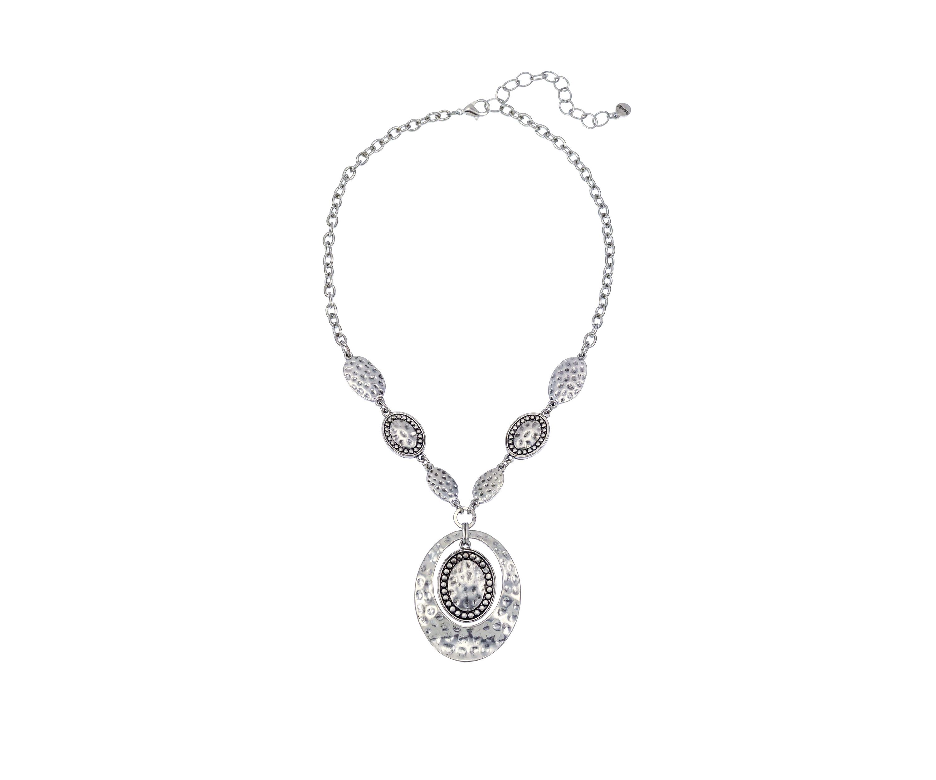 Silver Short Oval Orbital Pendant Necklace