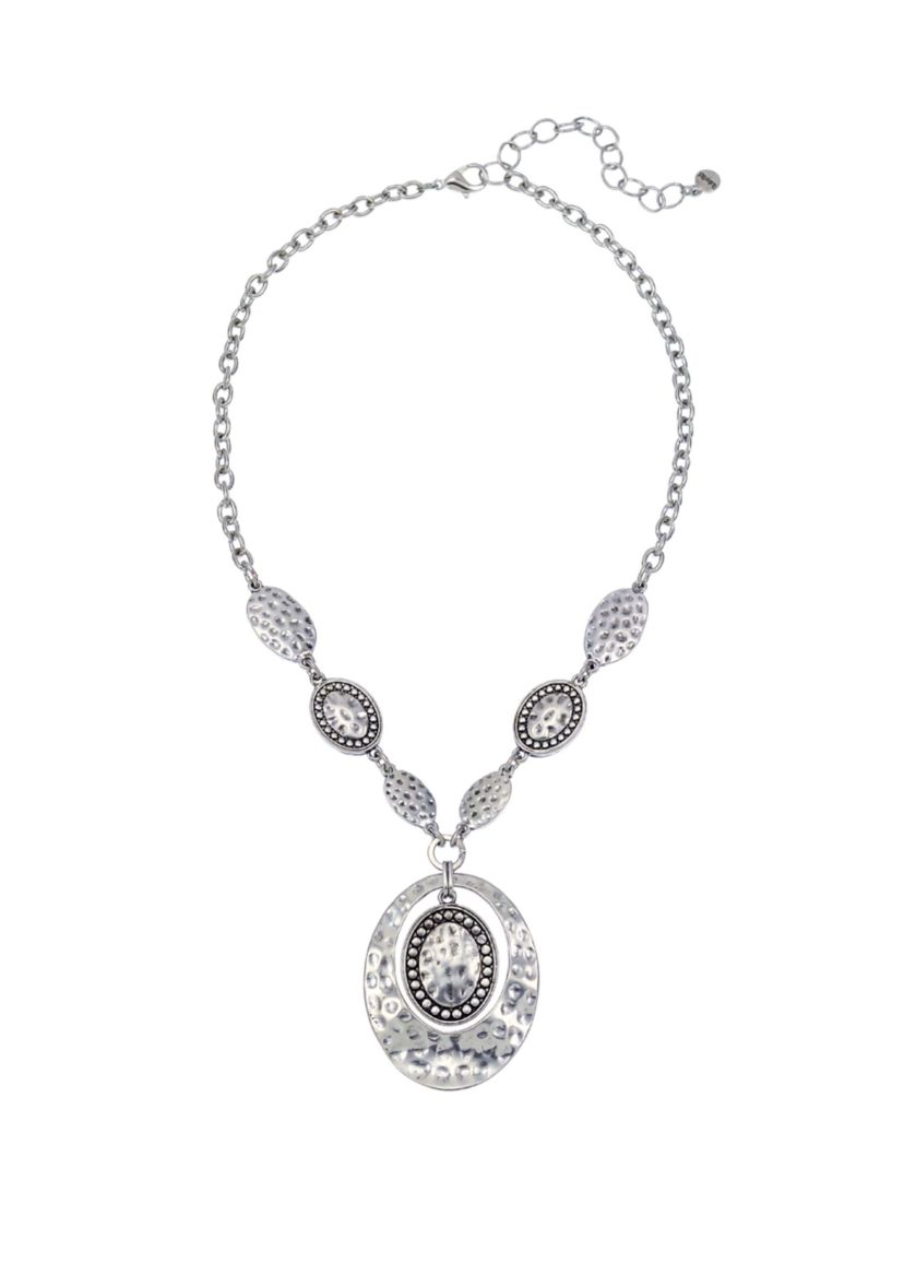 Silver Short Oval Orbital Pendant Necklace