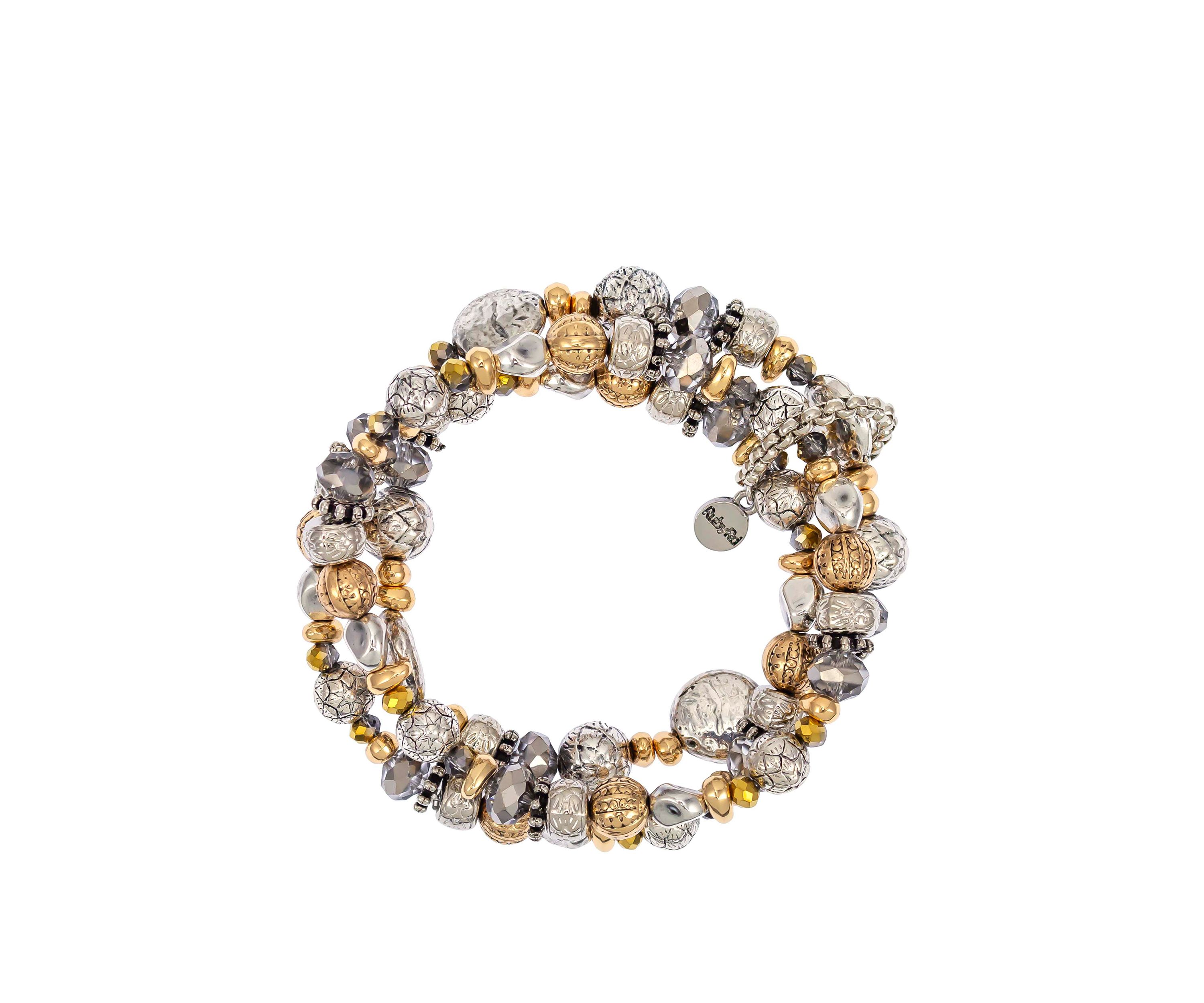 Two Tone 3 Row Beaded Stretch Bracelet