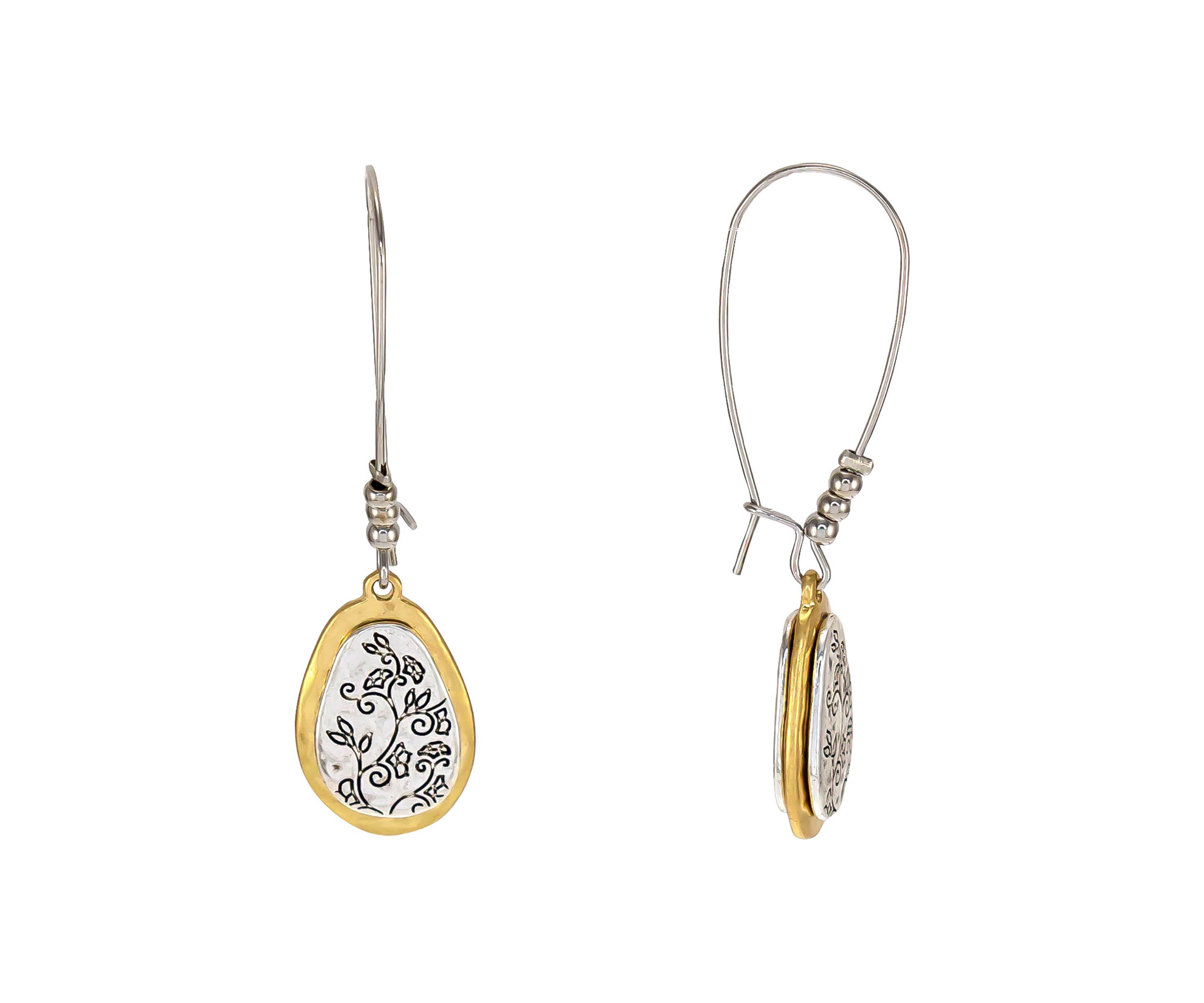 Two Tone Floral Layered Drop Earrings 