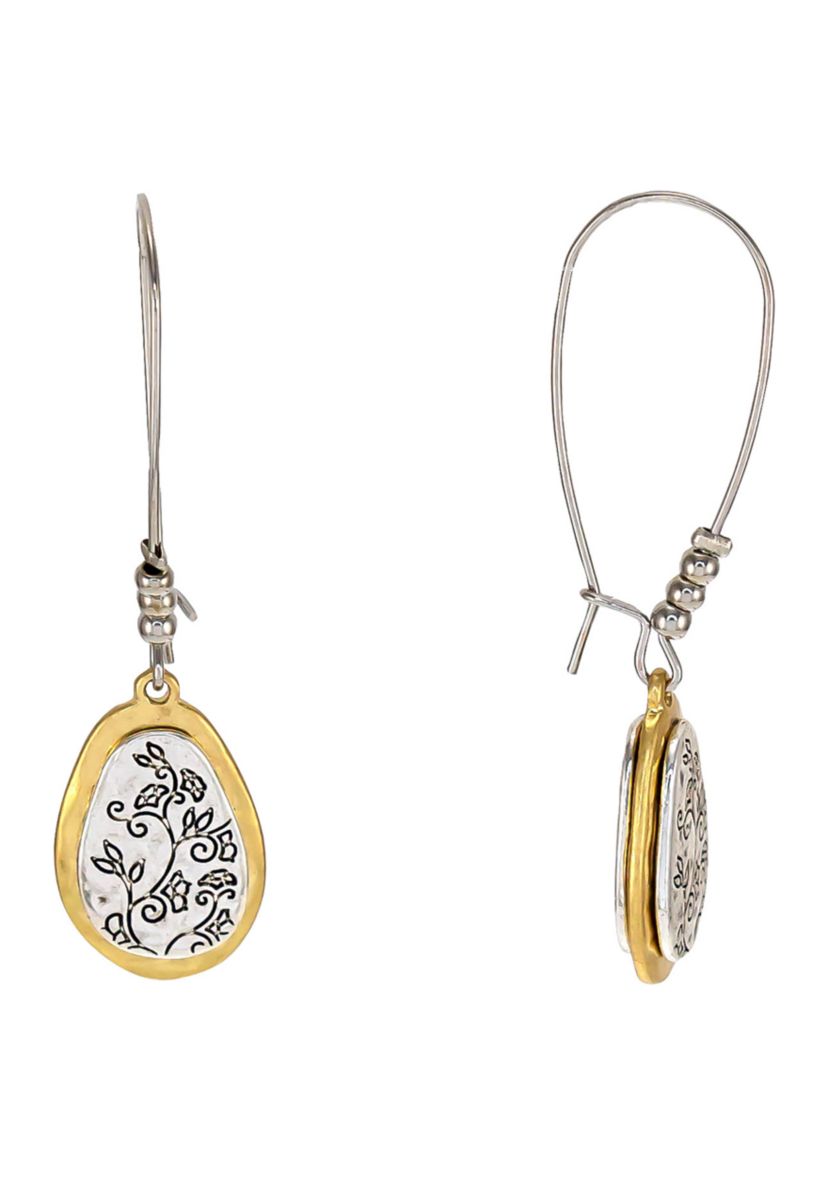 Two Tone Floral Layered Drop Earrings 