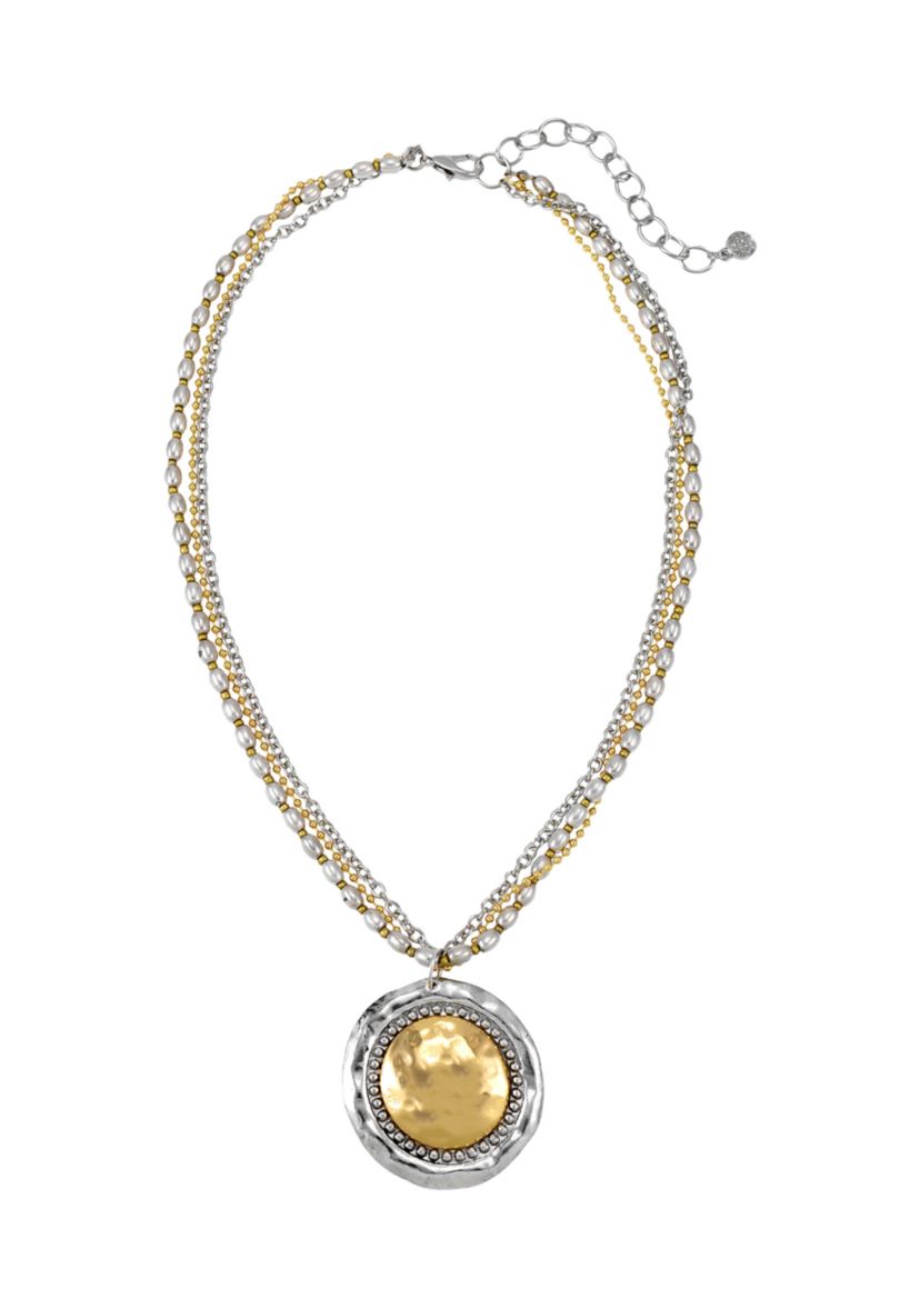Short Necklace with Circle Disc Pendant 