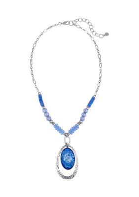 Blue Silvertone Nike Pendant Necklace (F20)