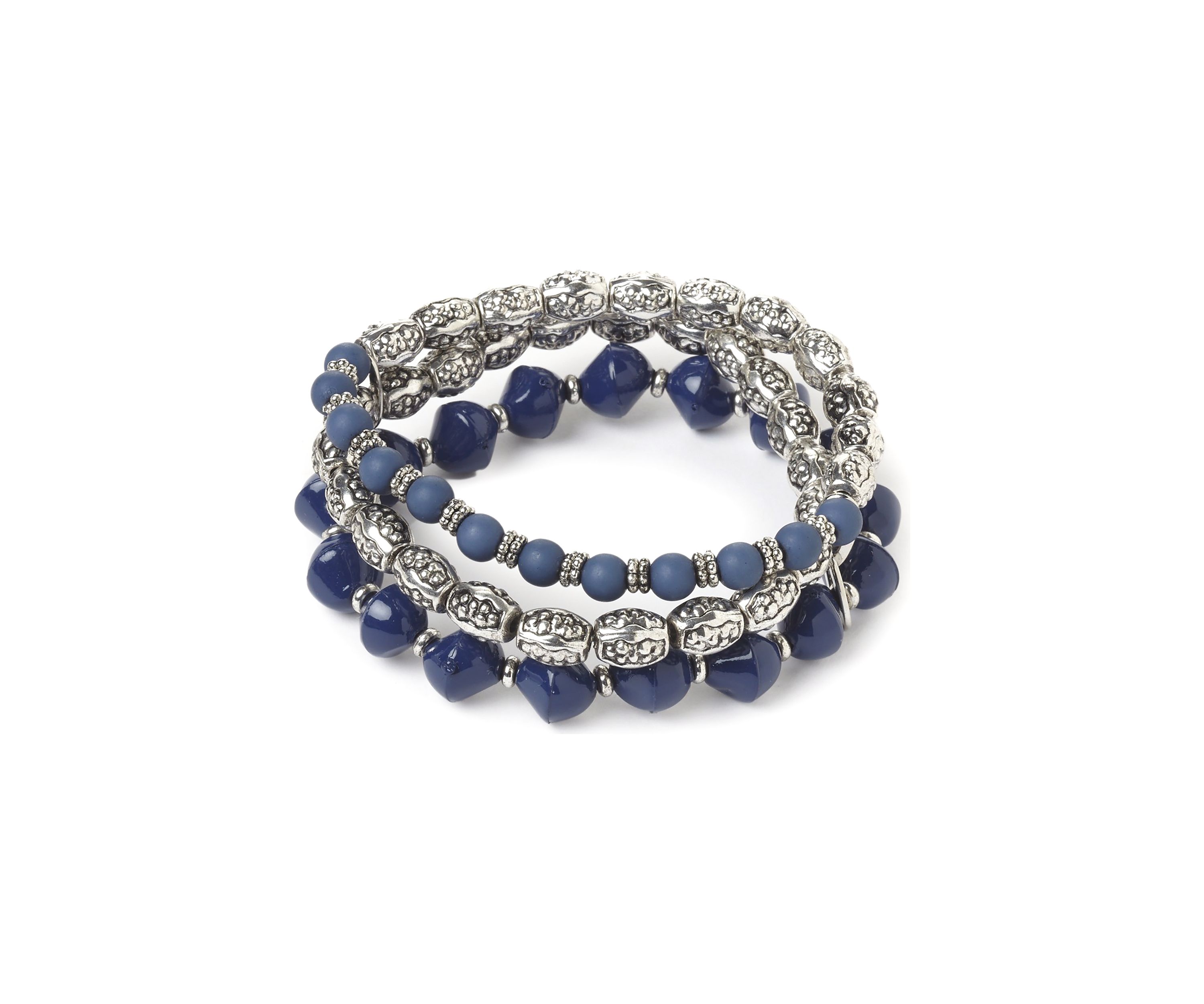 Set of 3 Blue Beaded Stretch Bracelets