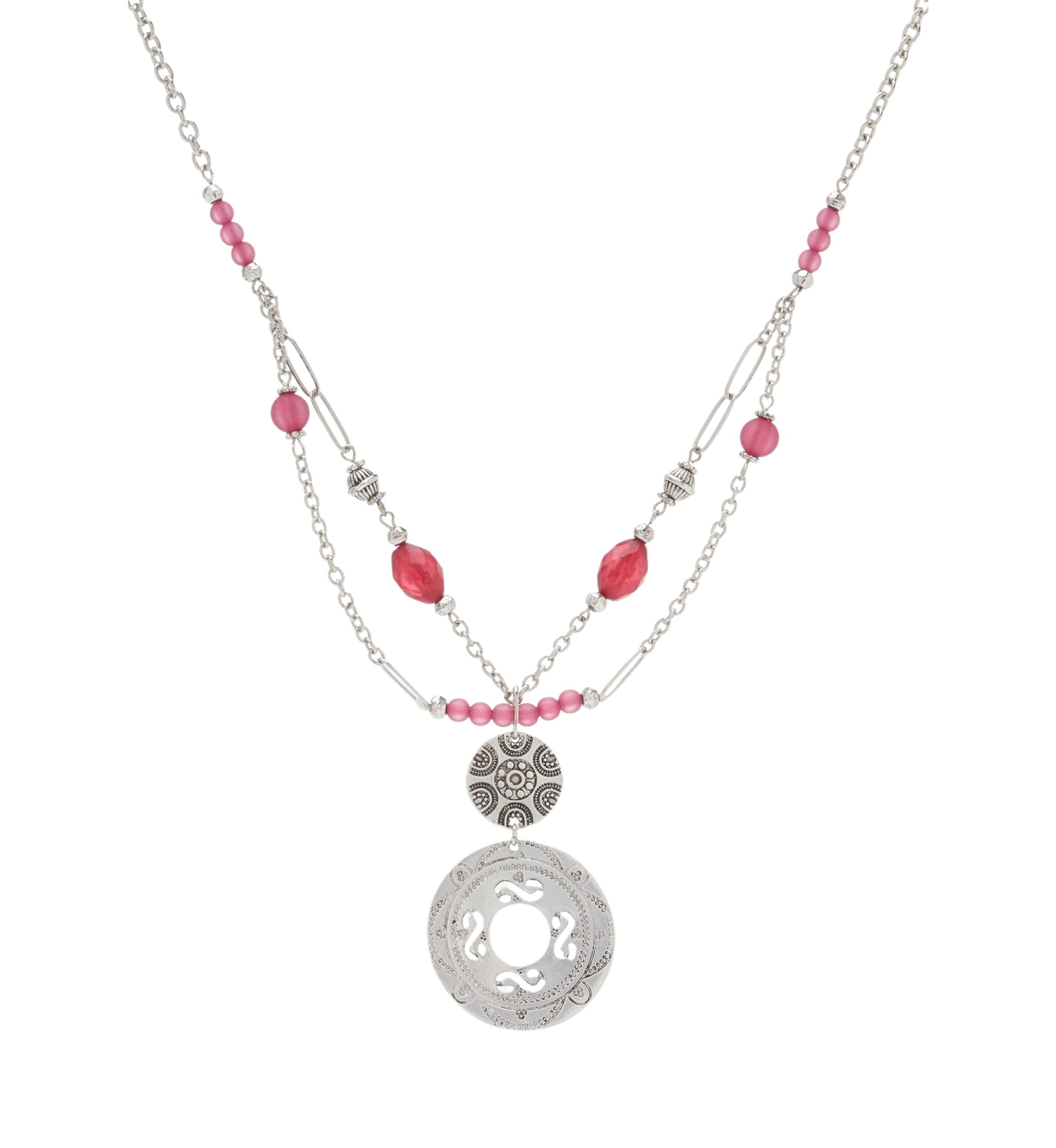 Short Double Round Disc Pendant Necklace