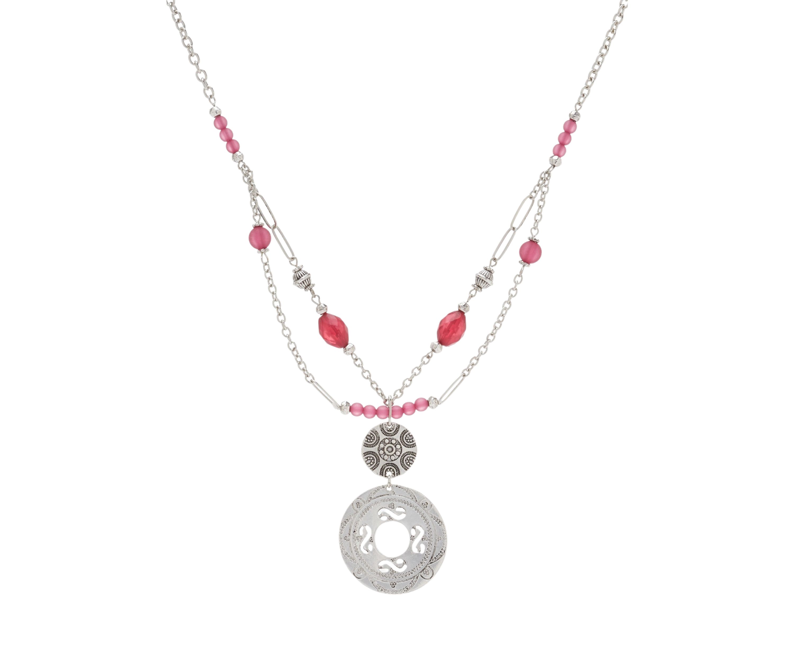 Short Double Round Disc Pendant Necklace