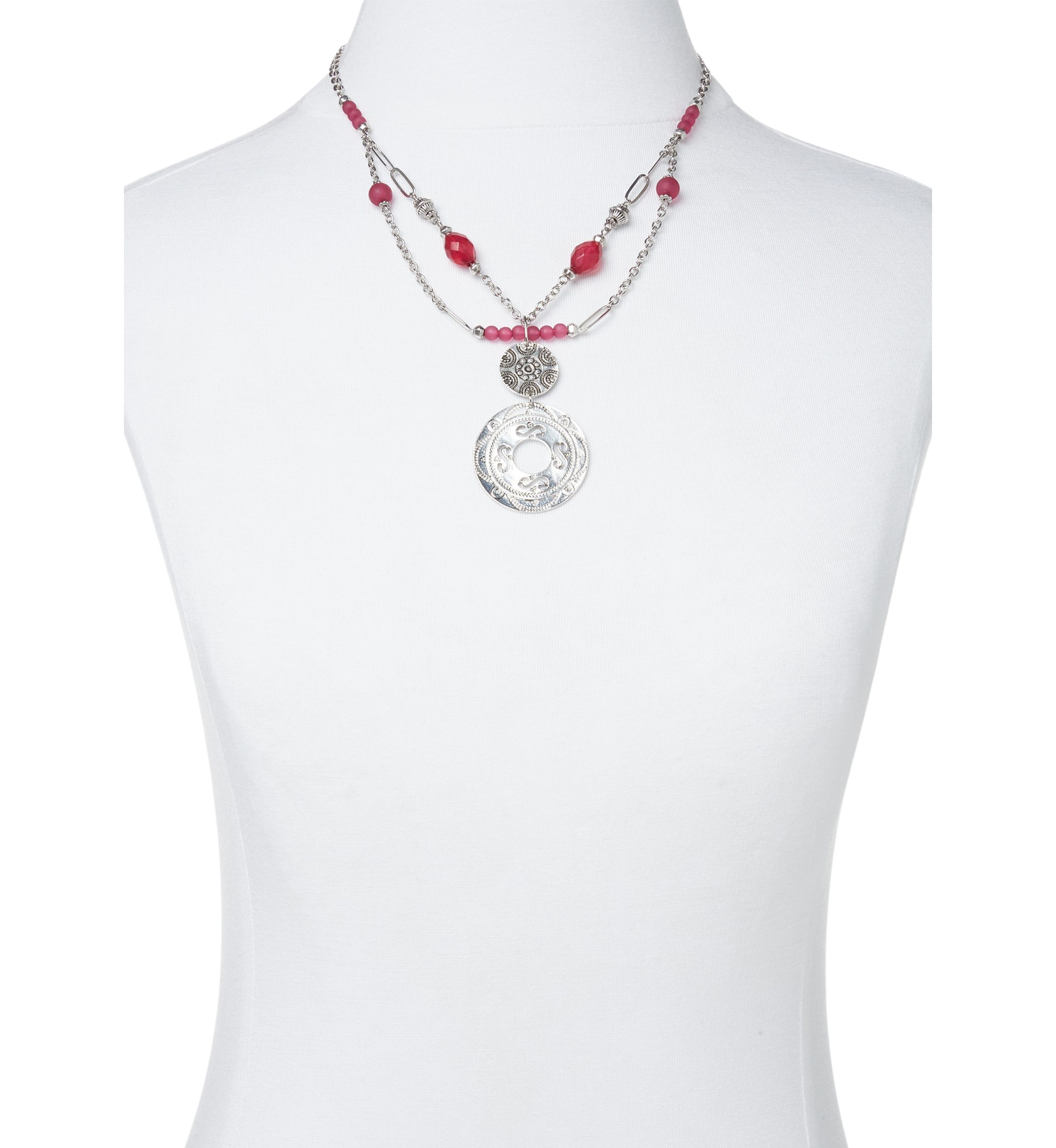 Short Double Round Disc Pendant Necklace