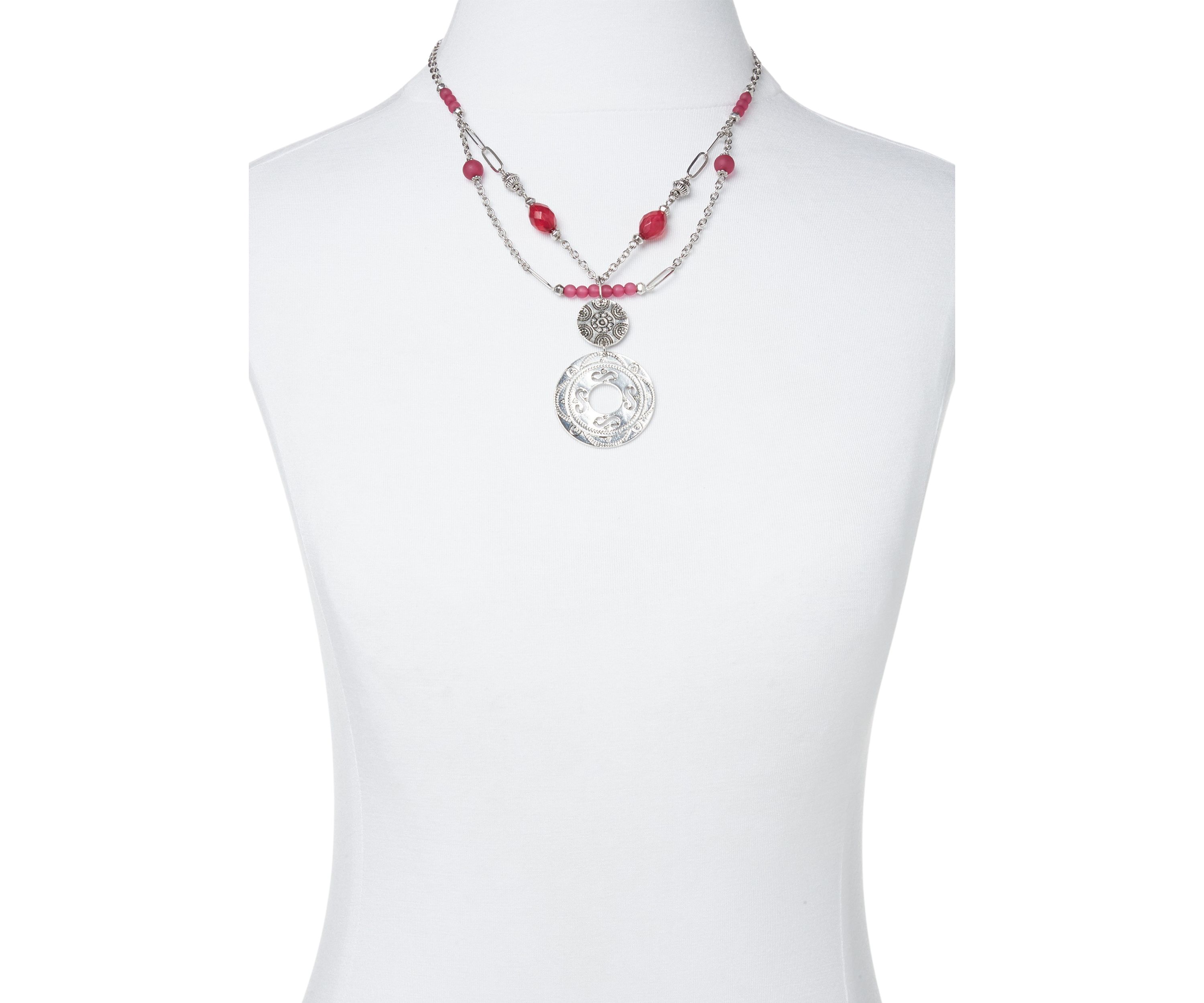 Short Double Round Disc Pendant Necklace