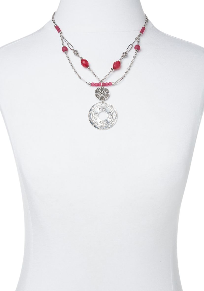 Short Double Round Disc Pendant Necklace