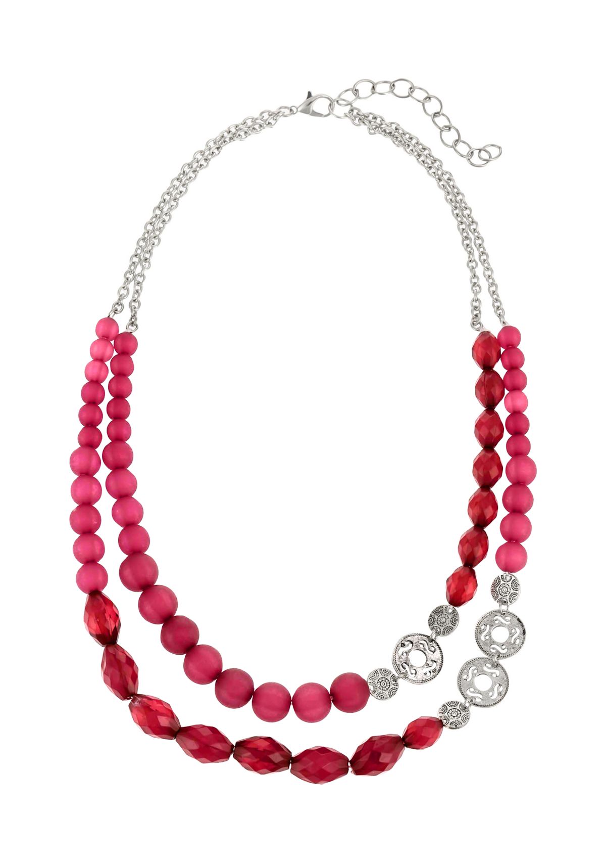 Silver Tone Beaded Double Row Necklace