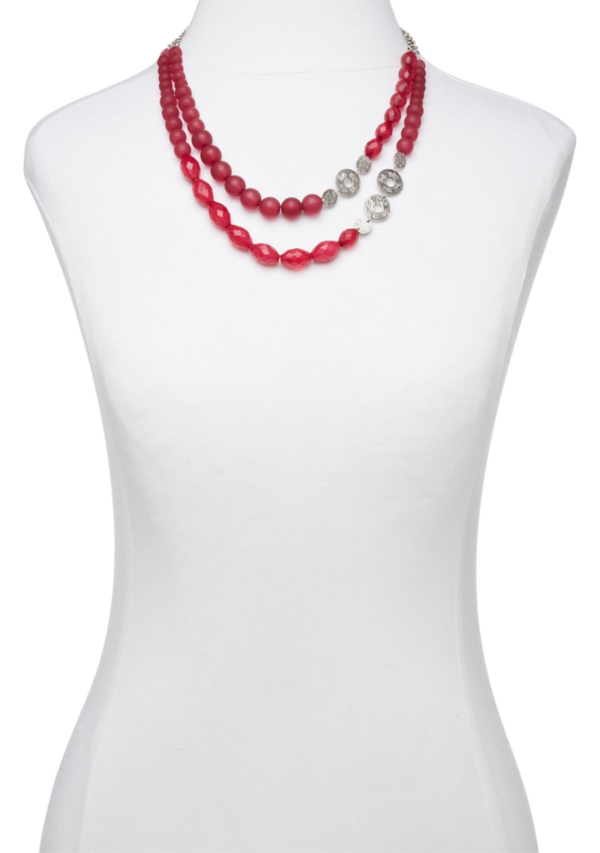 Silver Tone Beaded Double Row Necklace