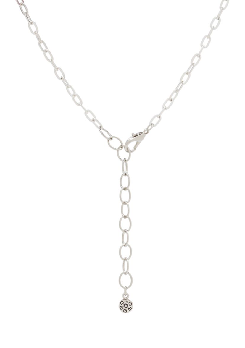 Silver Tone 35" + 3" Extender Long Berry Bead and Textured Disc Necklace 