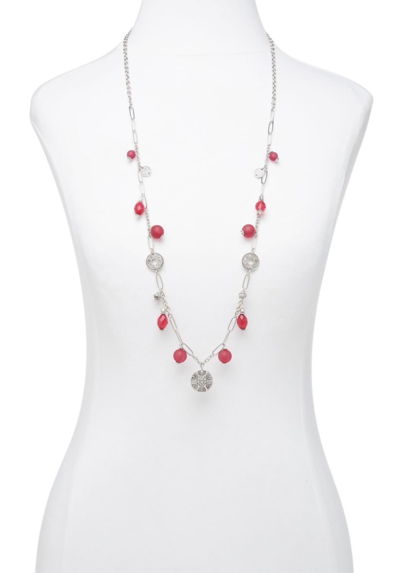 Silver Tone Shaky Bead Drop Necklace