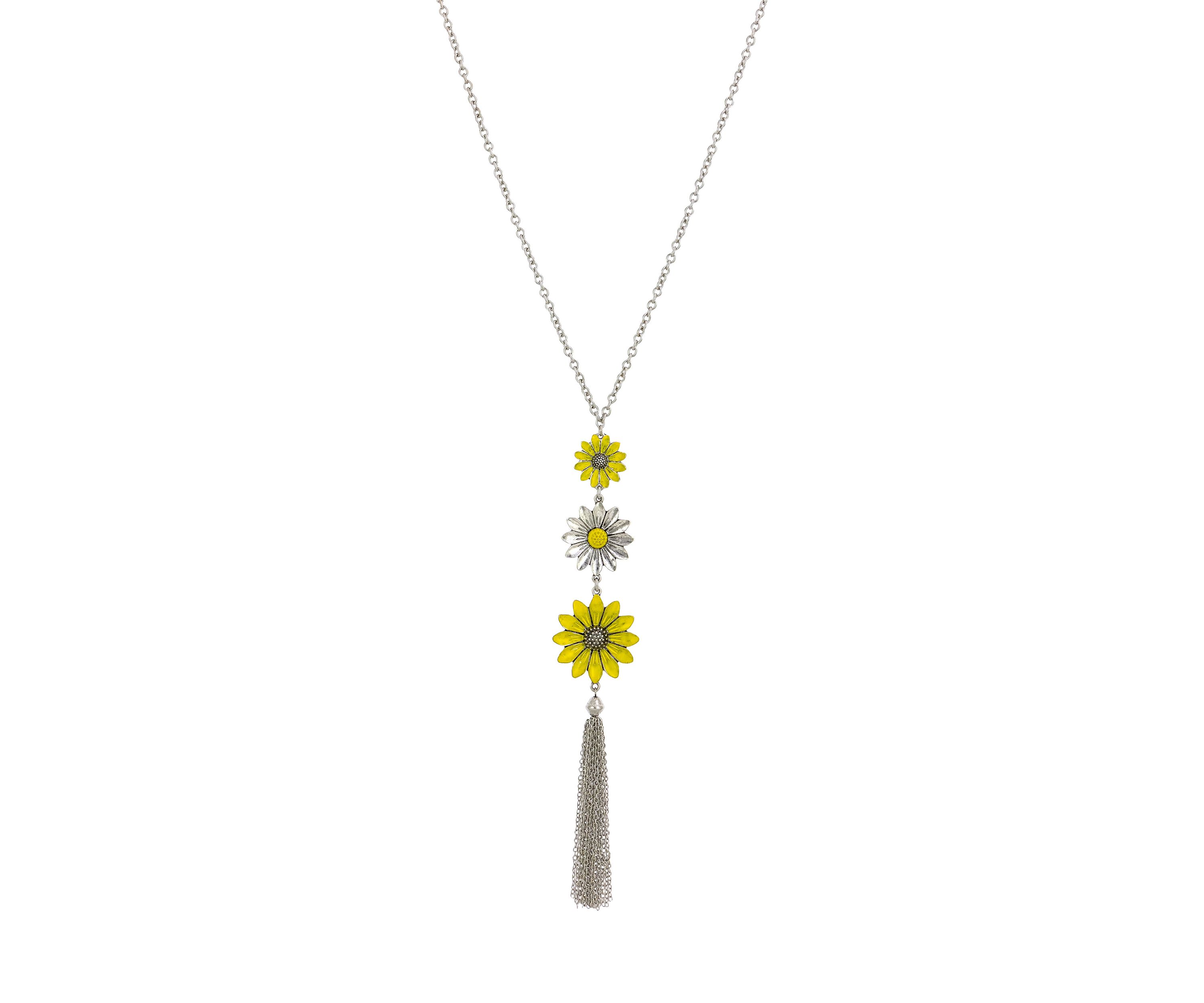 Triple Flower Long Tassel Pendant Necklace