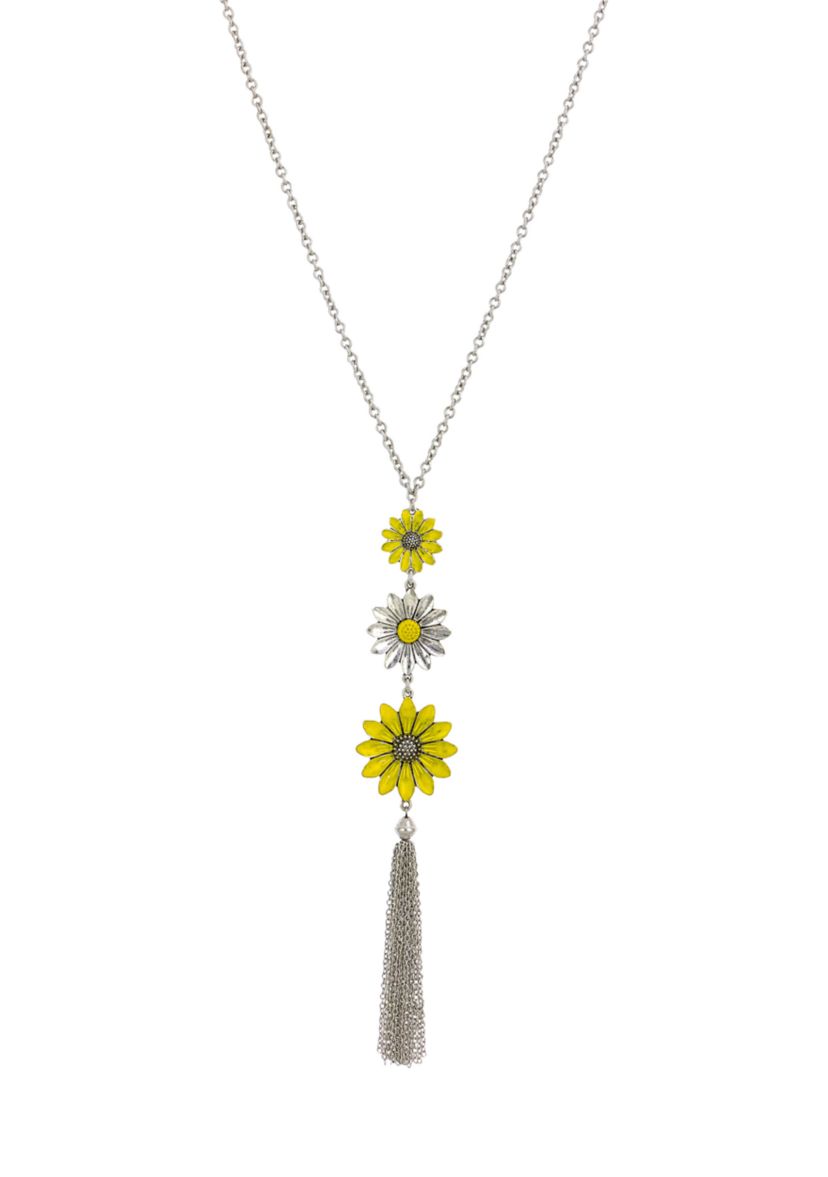 Triple Flower Long Tassel Pendant Necklace