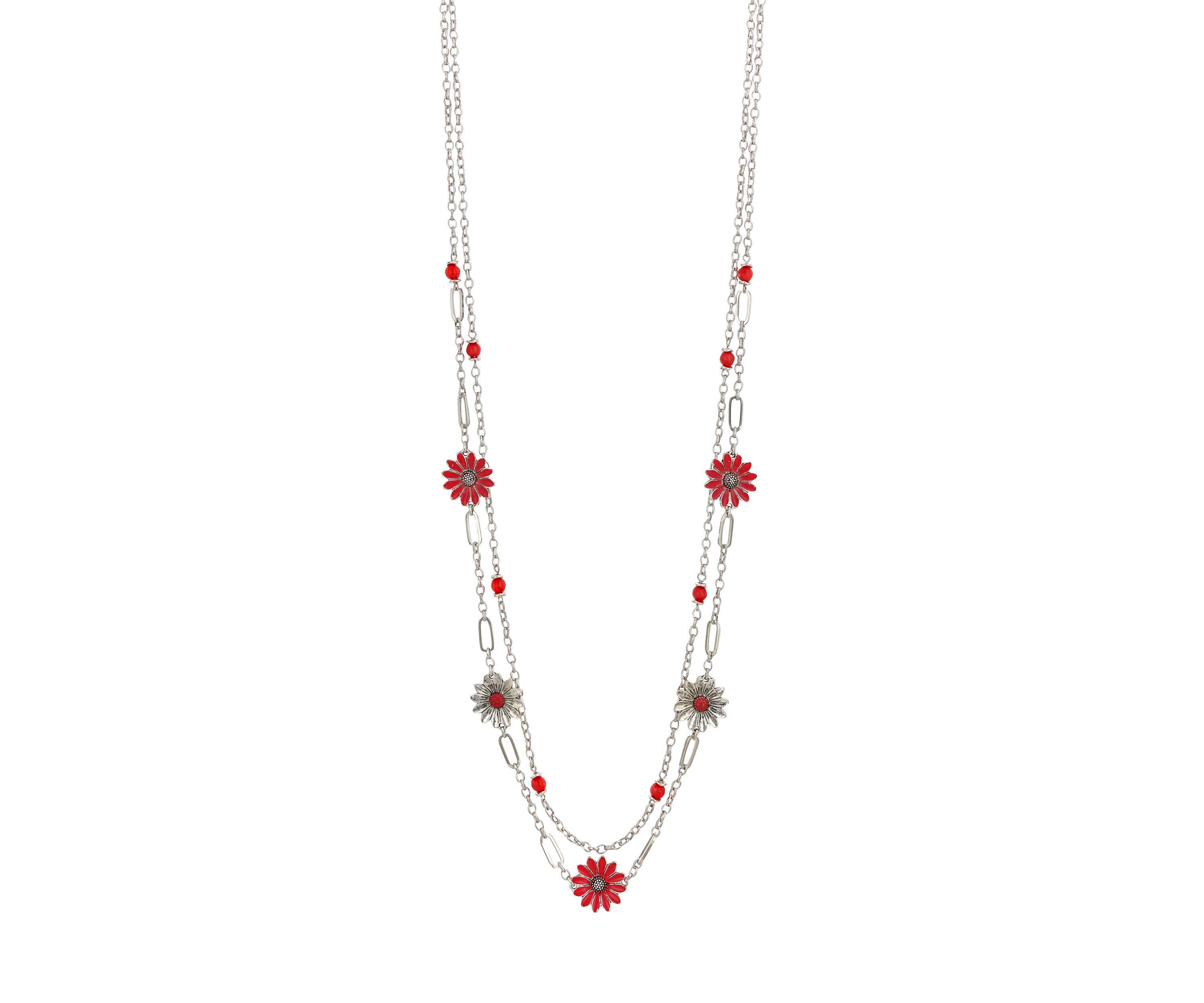 Long Two Row Illusion Flower Necklace