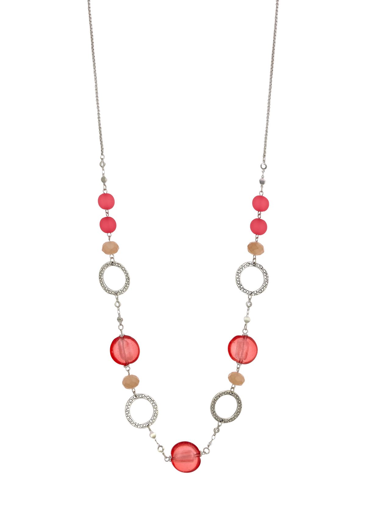 Coral Long Linked and Beaded Necklace