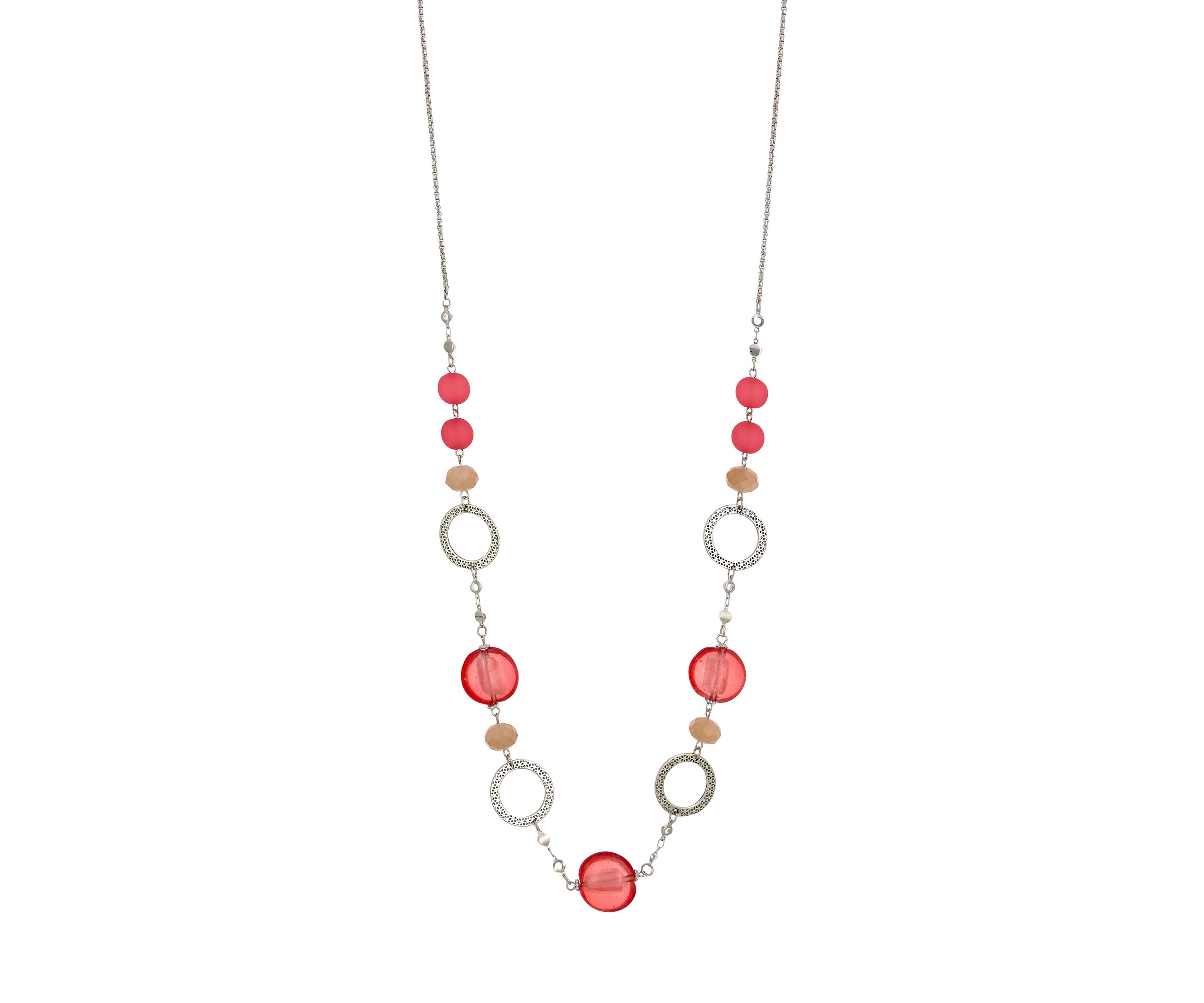 Coral Long Linked and Beaded Necklace