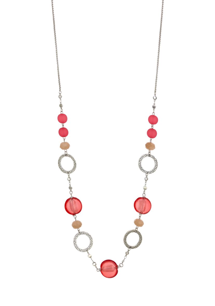 Coral Long Linked and Beaded Necklace