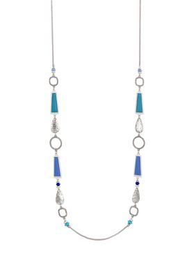 Ruby Rd Blue Long Multi Rectangular Station Necklace