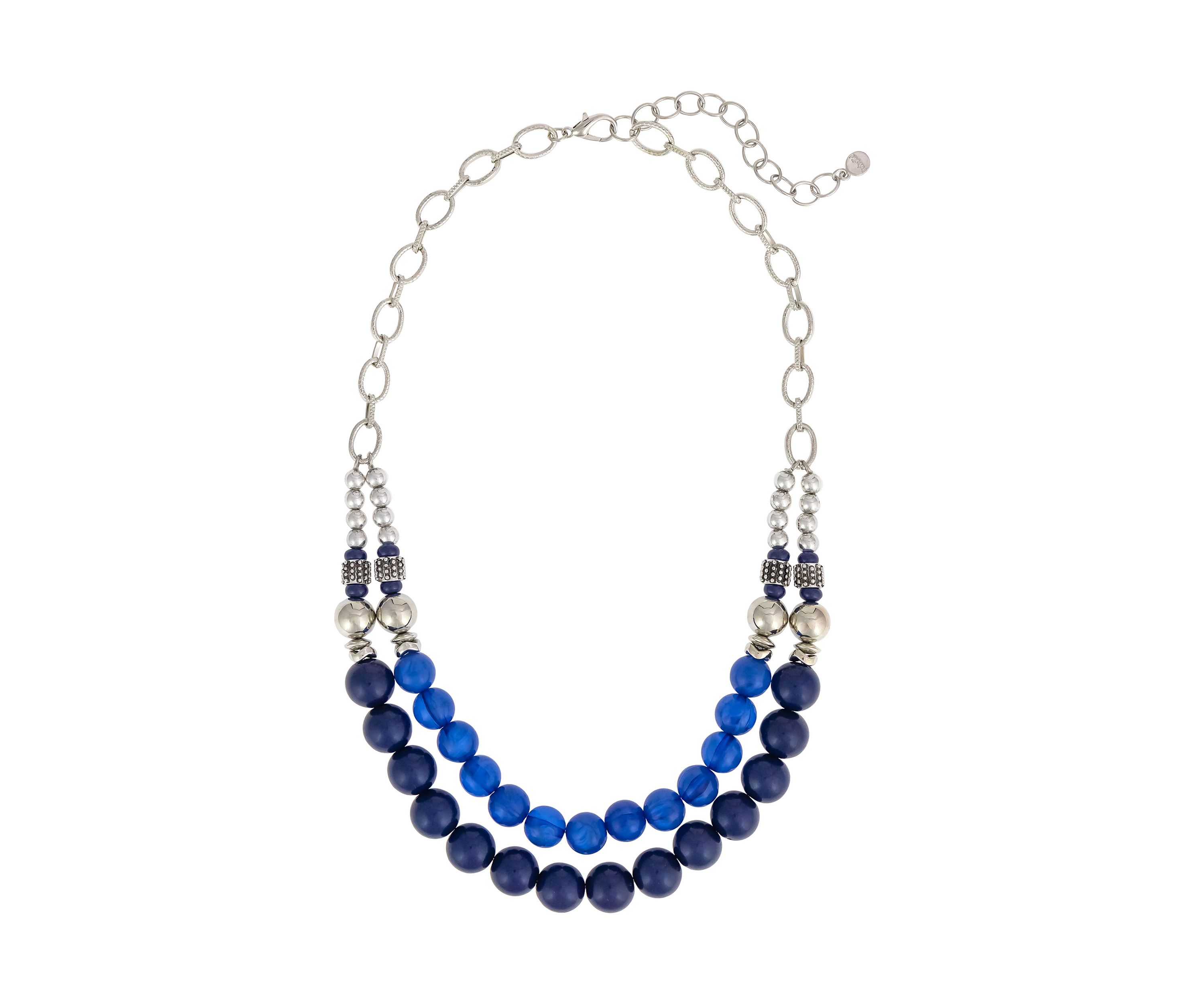 Silver Tone Double Row Beaded Frontal Necklace