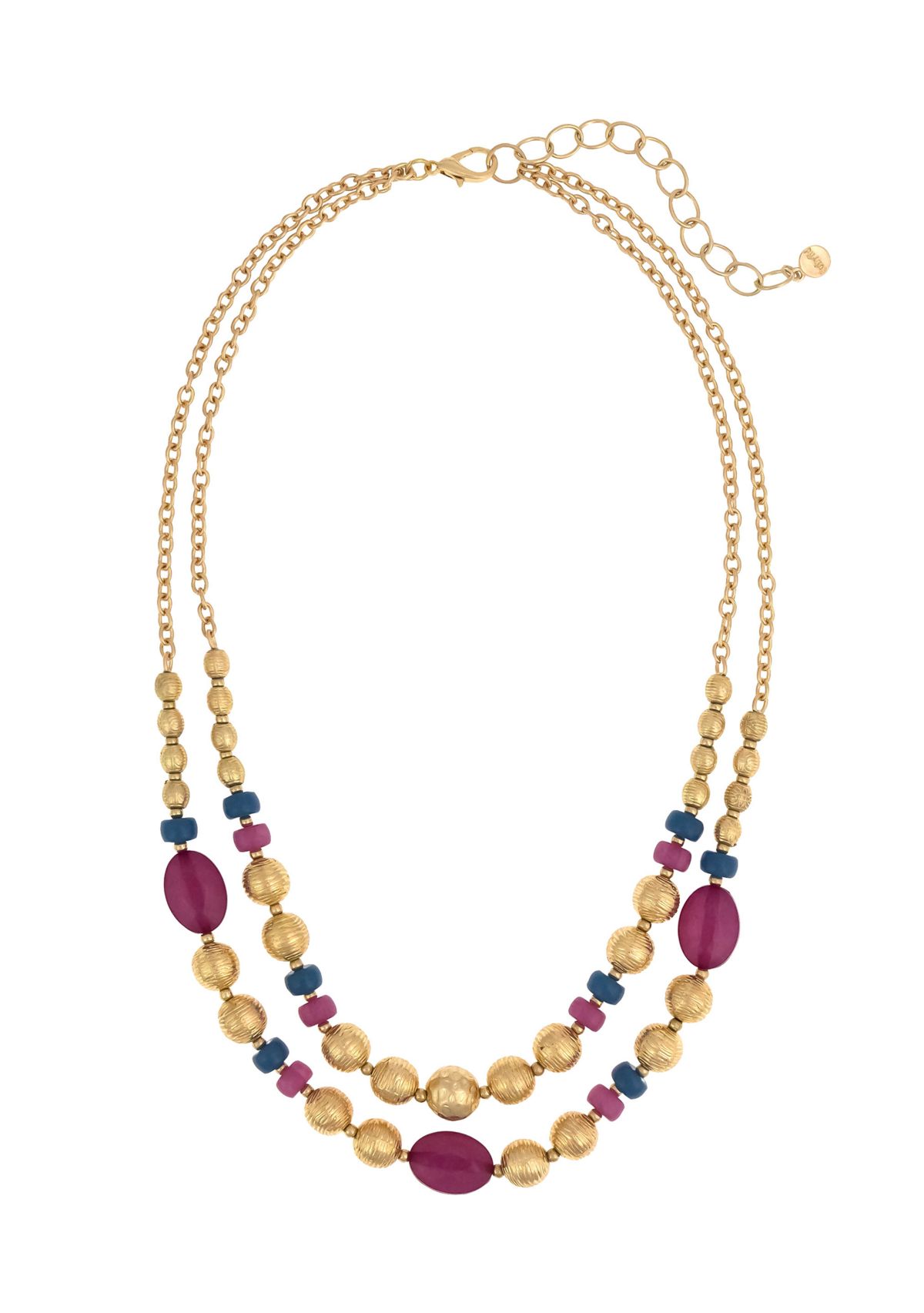 Gold Tone 2 Row Multi Colored Beaded Frontal Necklace