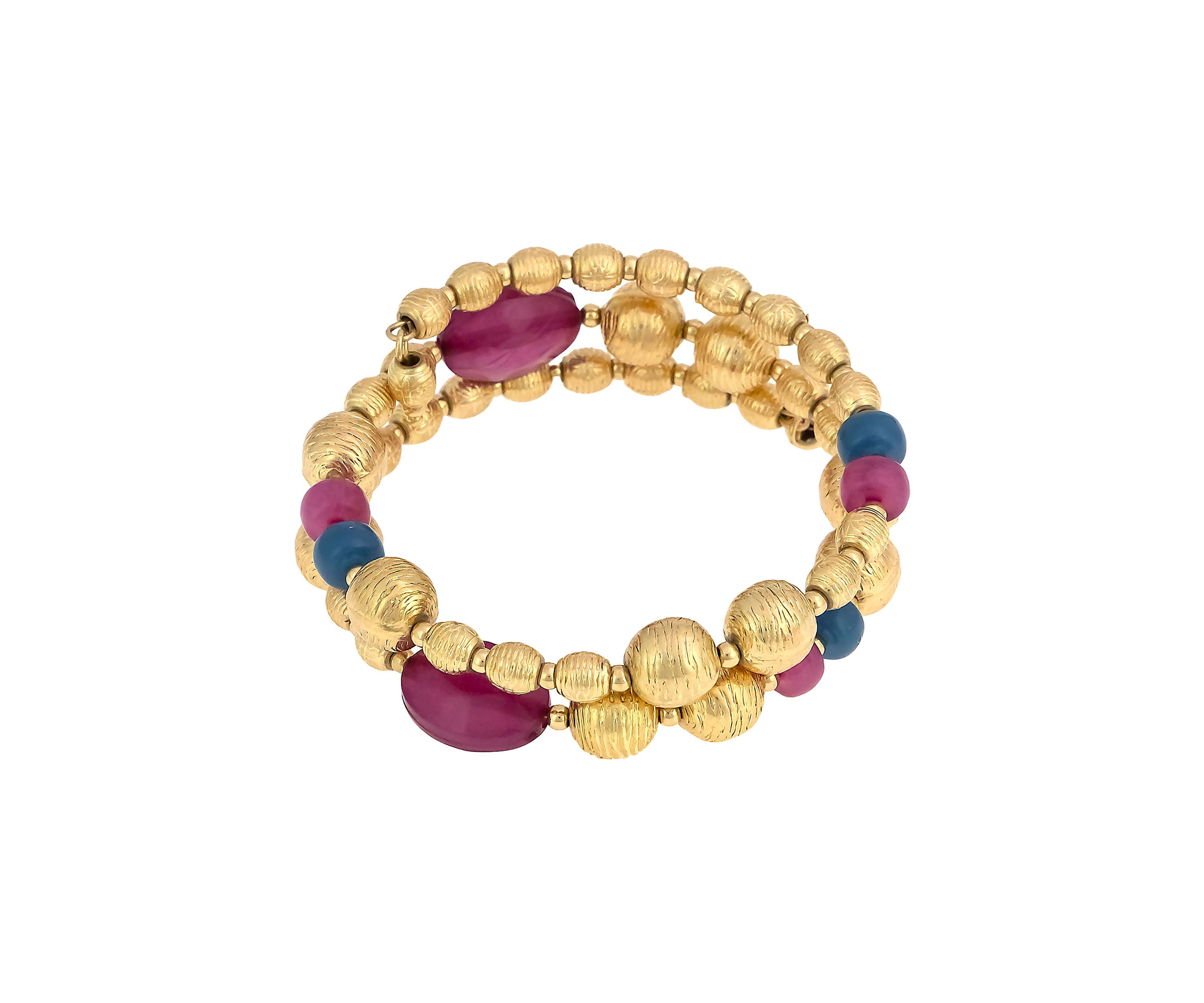 Gold Tone Multi Colored Beaded Coil Bracelet