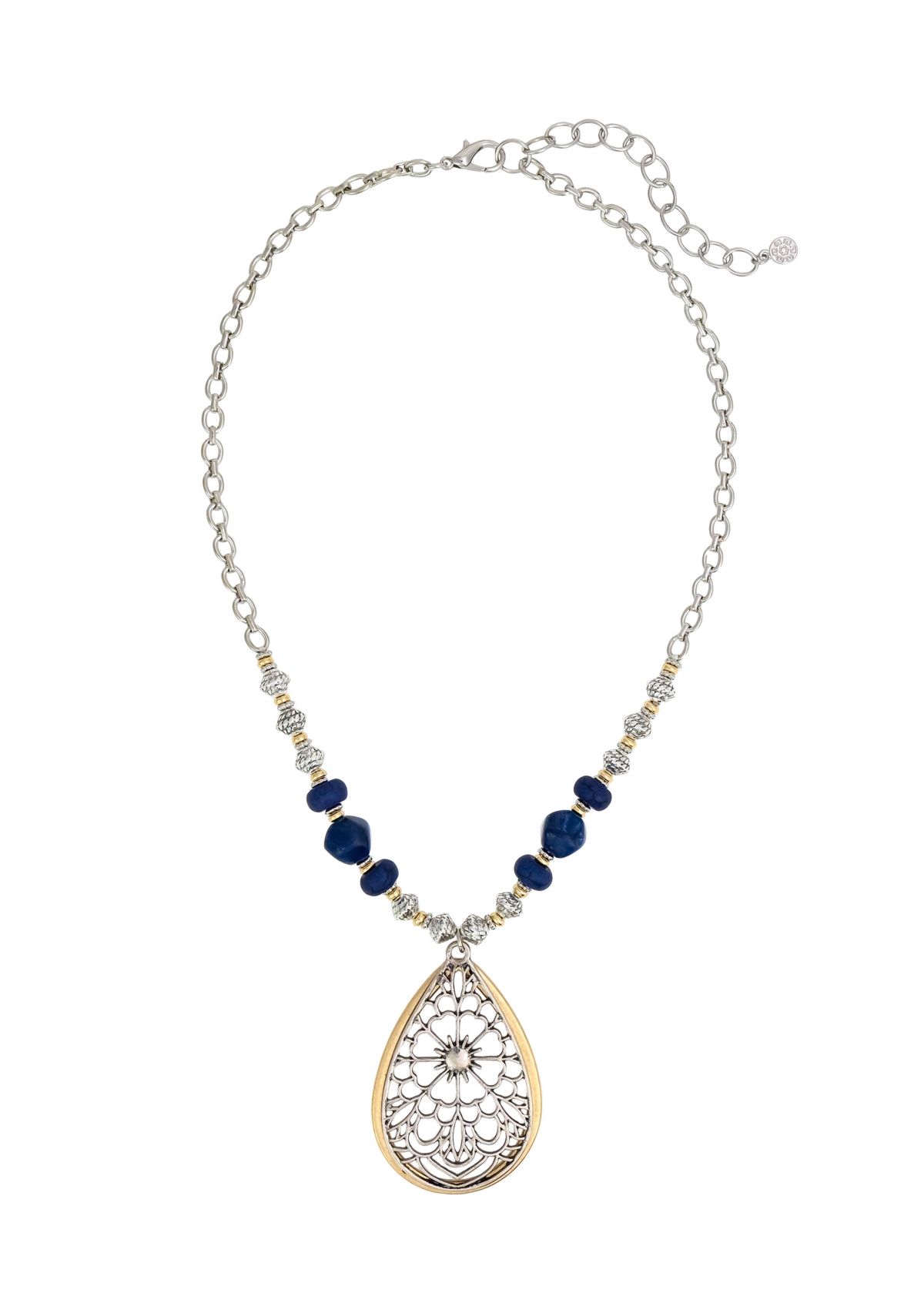Two-Tone Short Filigree Teardrop Pendant Necklace