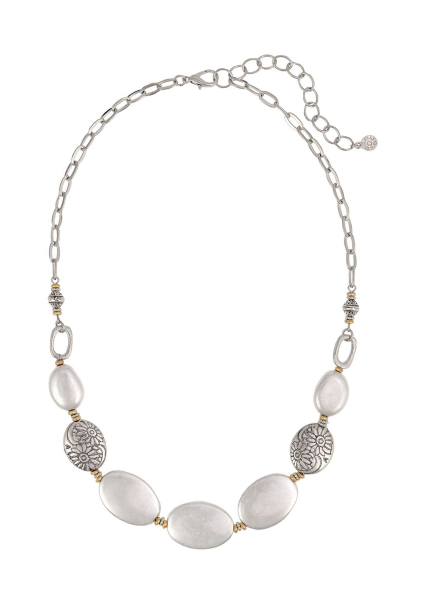 Two-Tone Oval Bead Frontal with Chain Back Necklace