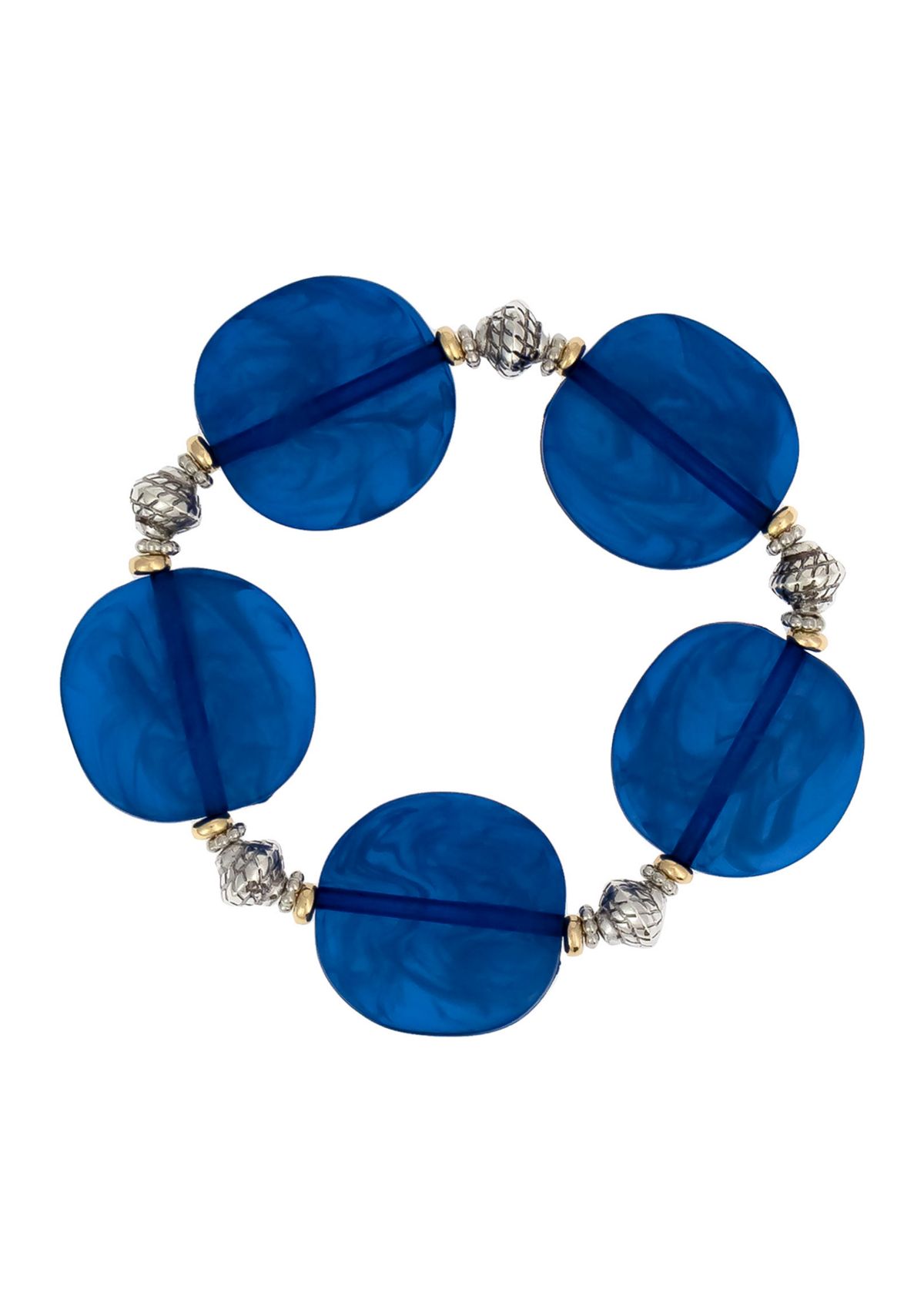 Two Tone Blue Chunky Beaded Stretch Bracelet