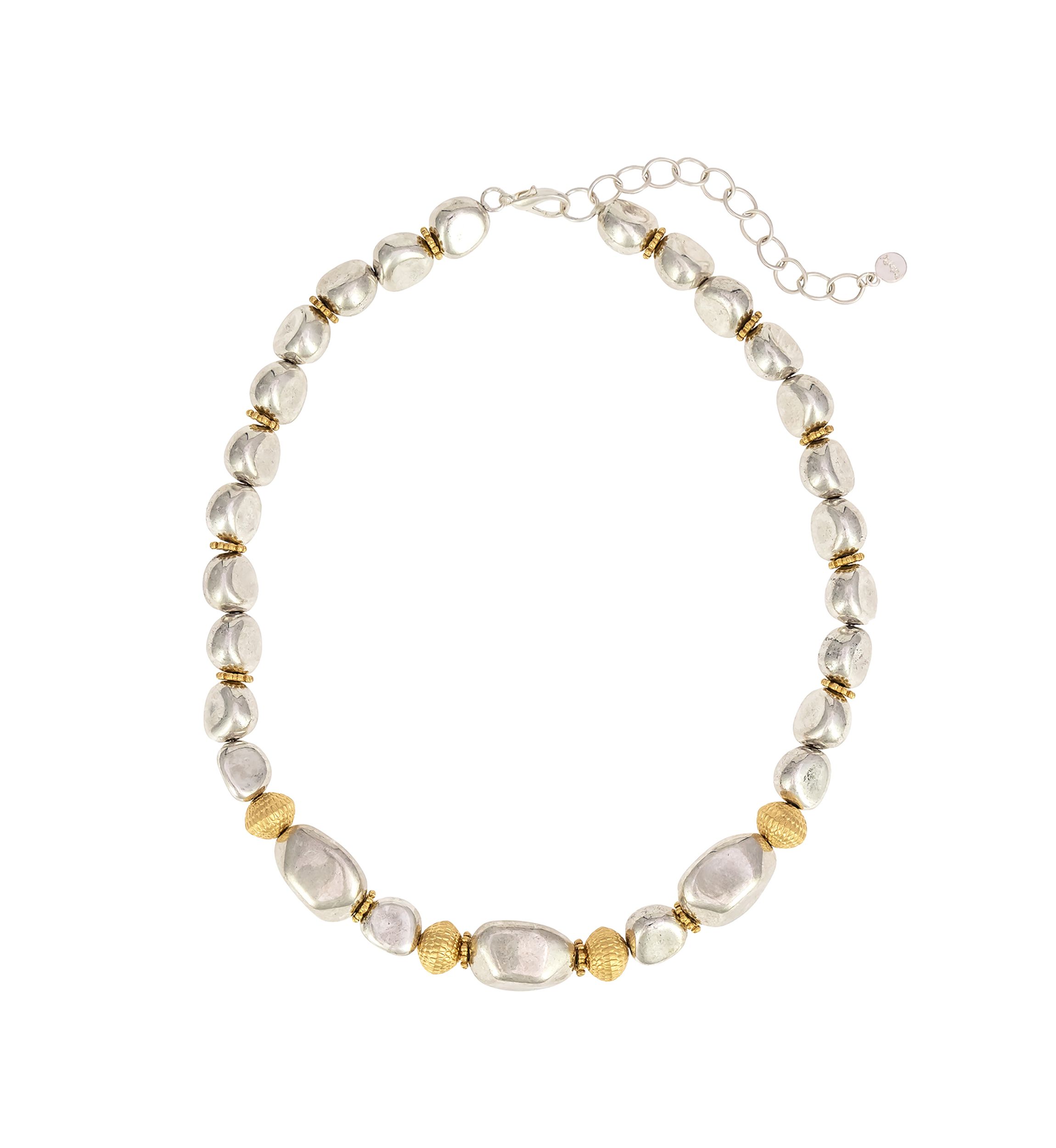 Two Tone Metal Nugget Beaded Necklace