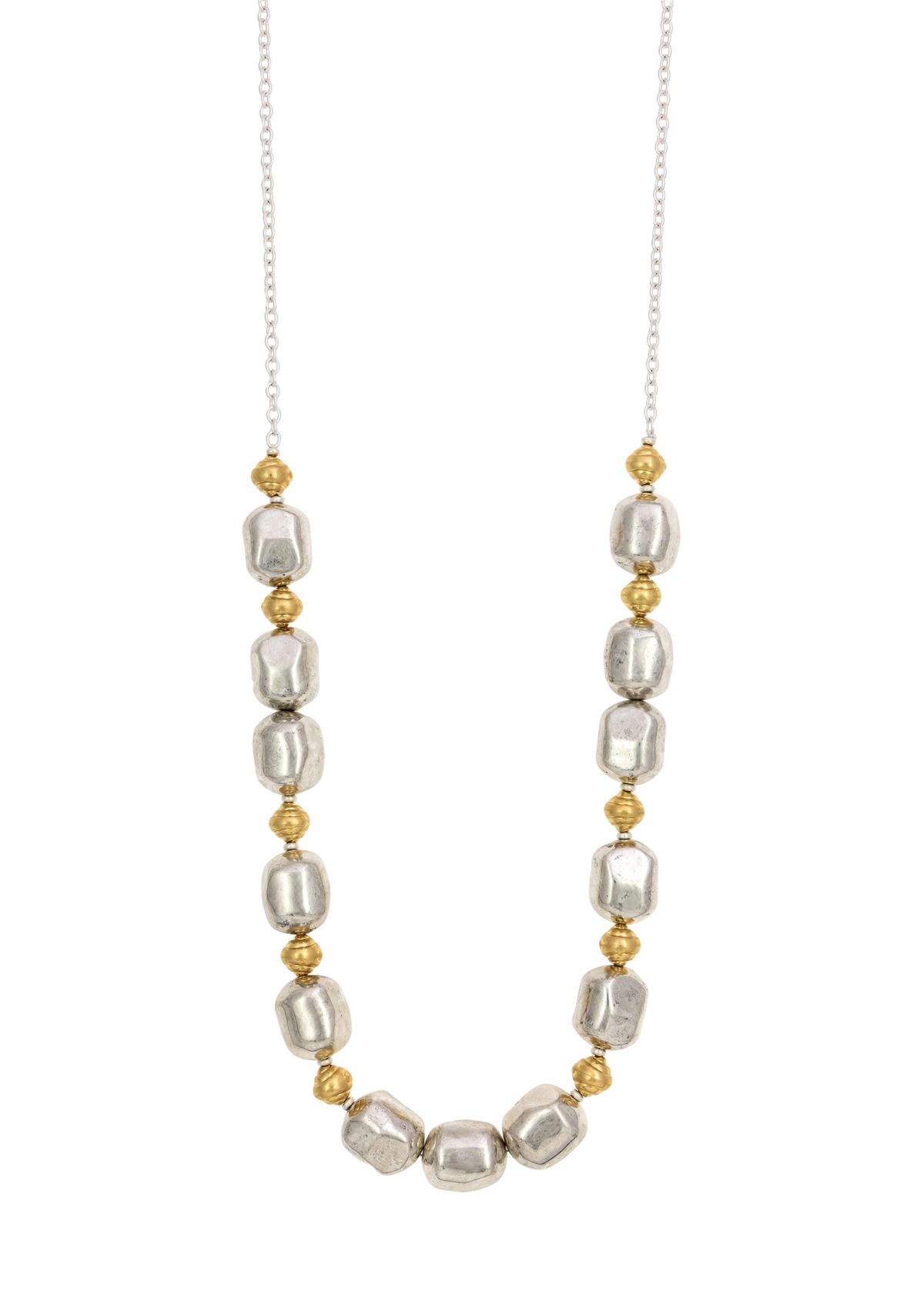 33.5" Long Two Tone Chunky Nugget Bead Necklace