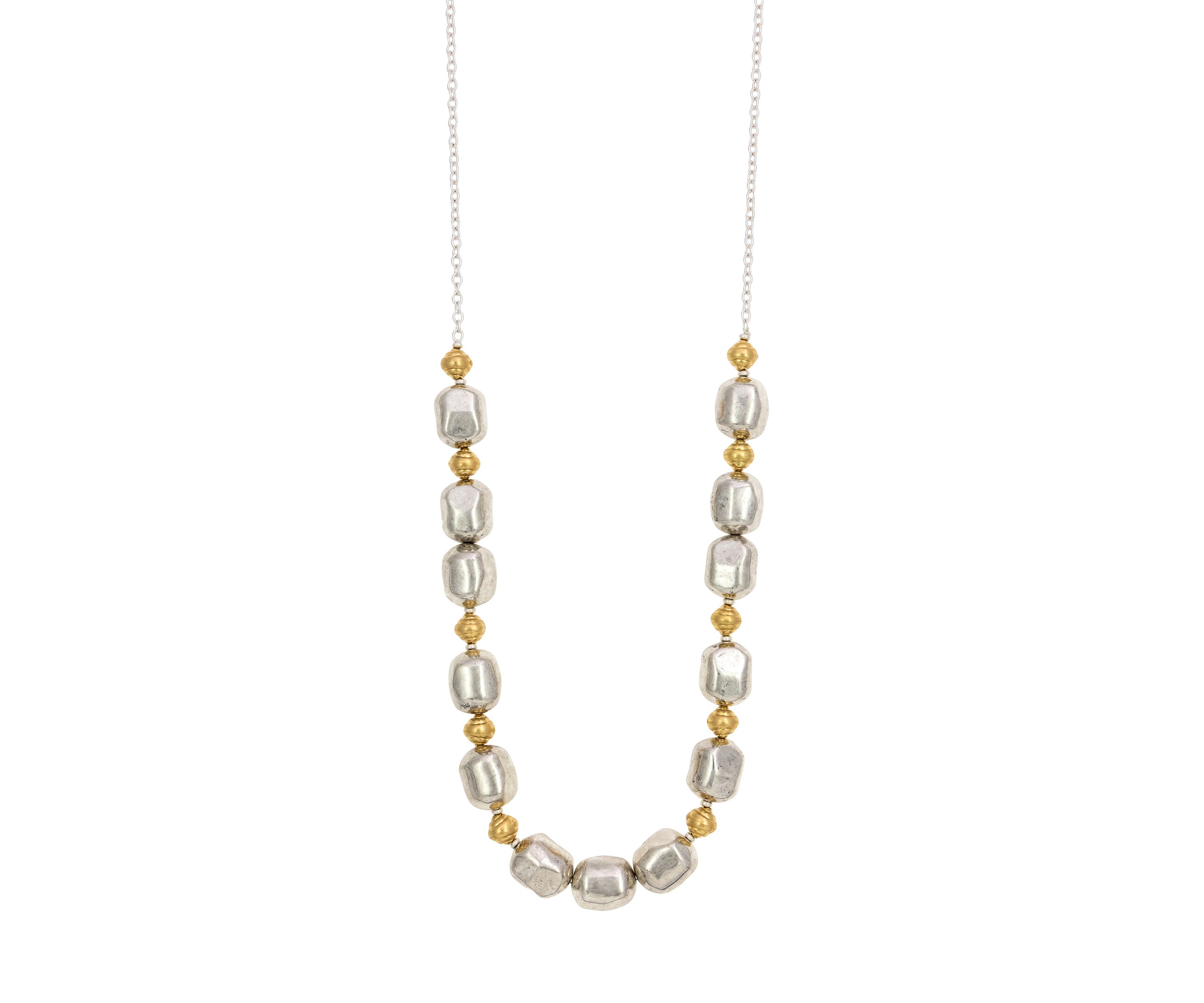 33.5" Long Two Tone Chunky Nugget Bead Necklace