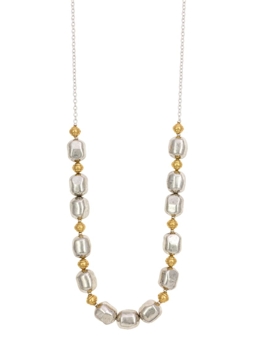 33.5" Long Two Tone Chunky Nugget Bead Necklace