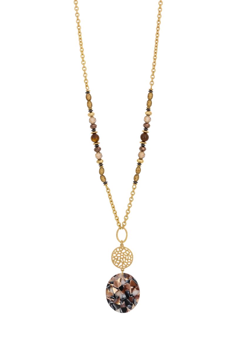 Two Tone Long Double Disc Pendant Necklace
